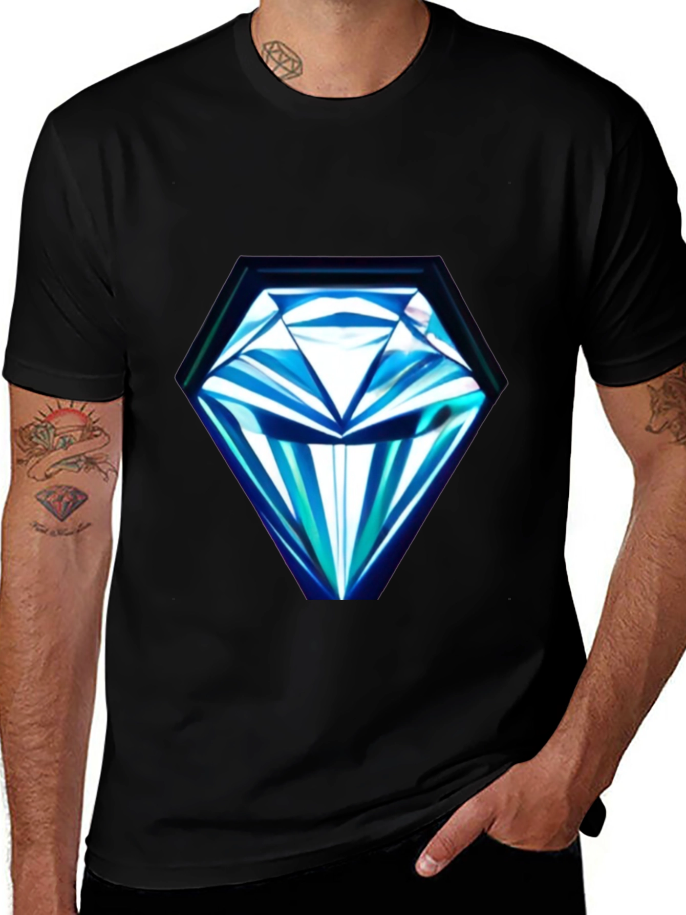 Geometric Diamond Print Black T-Shirt