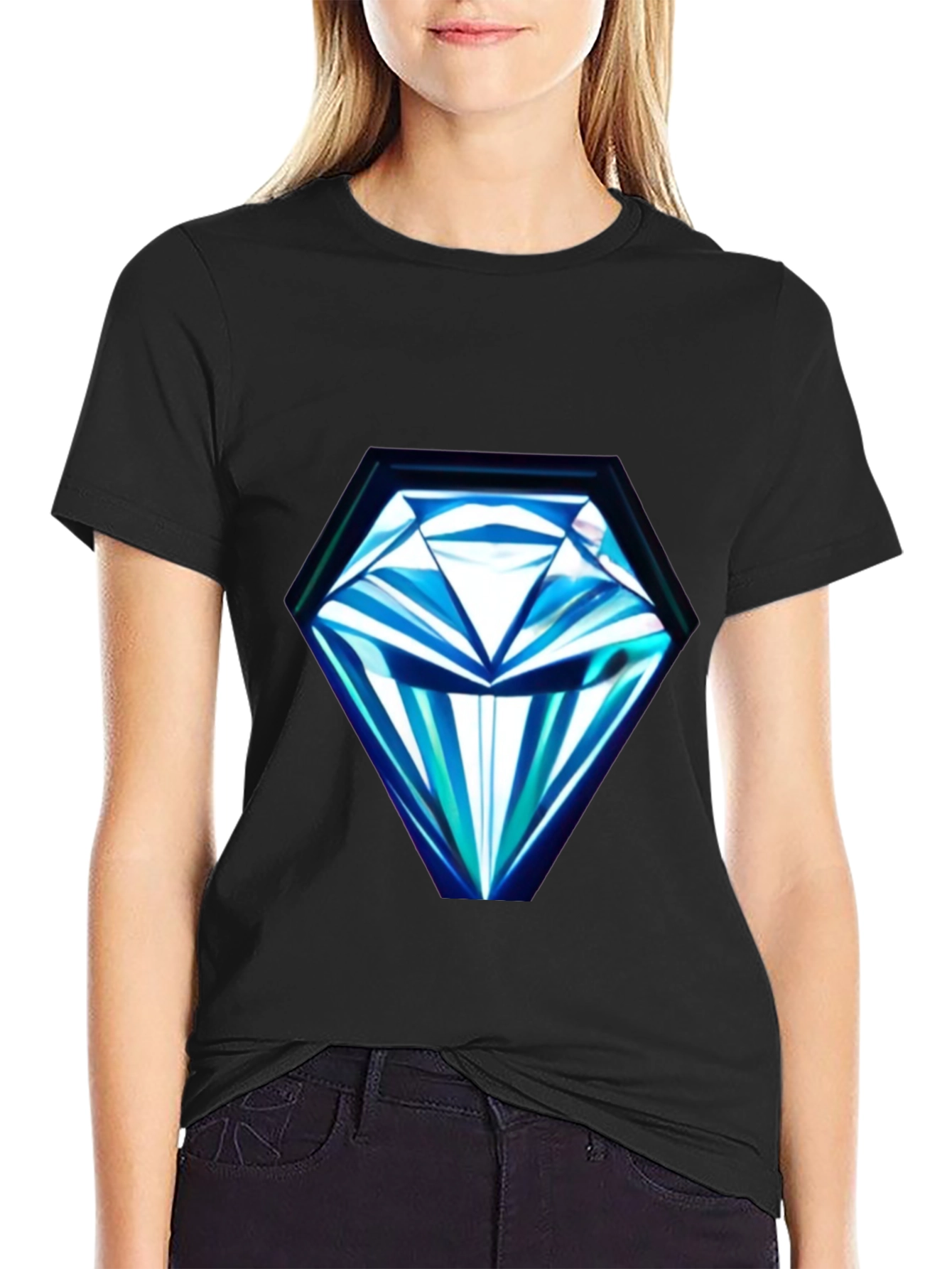 Geometric Diamond Print Black T-Shirt