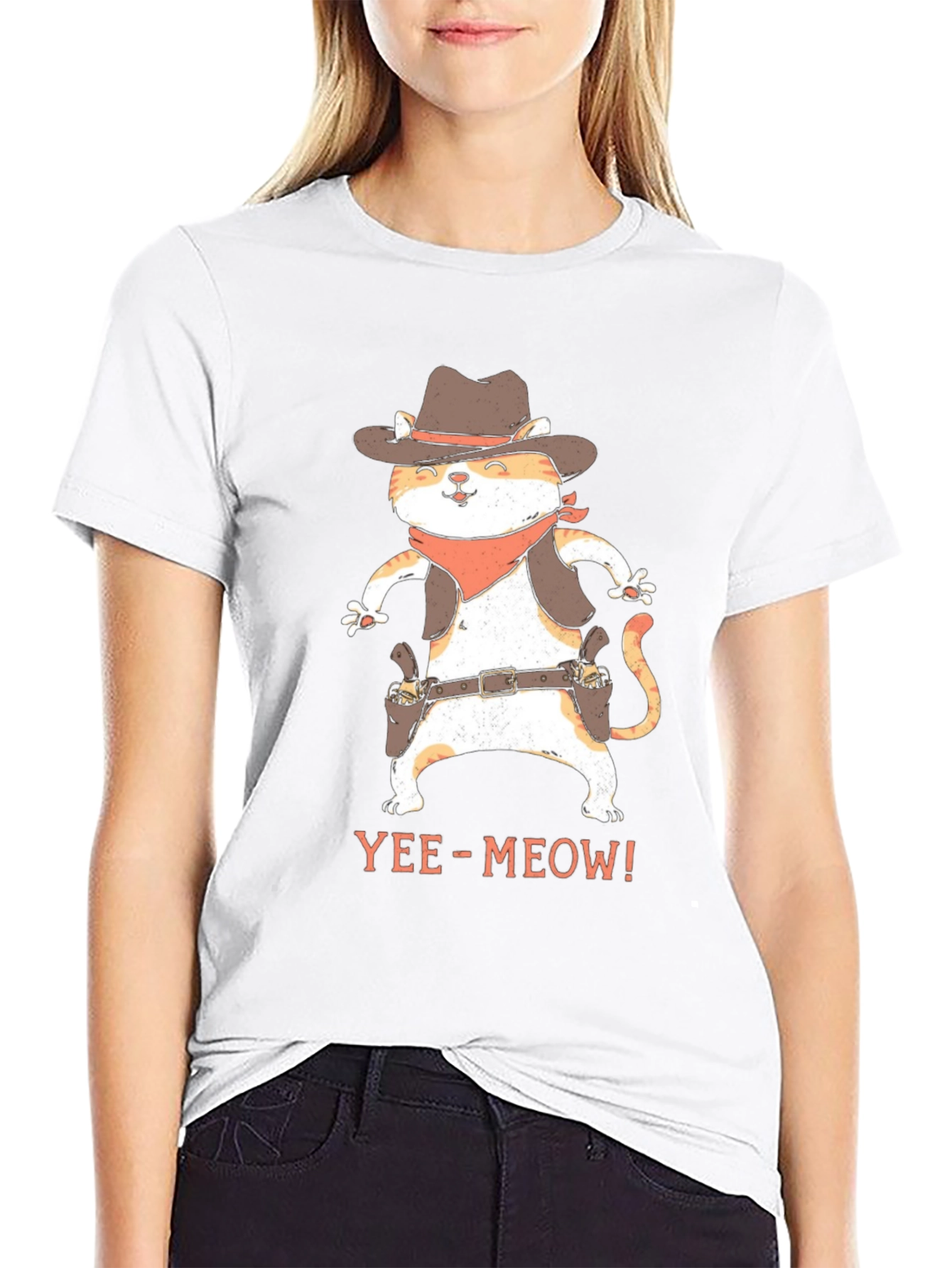 Yee-Meow Cowboy Cat Graphic T-Shirt