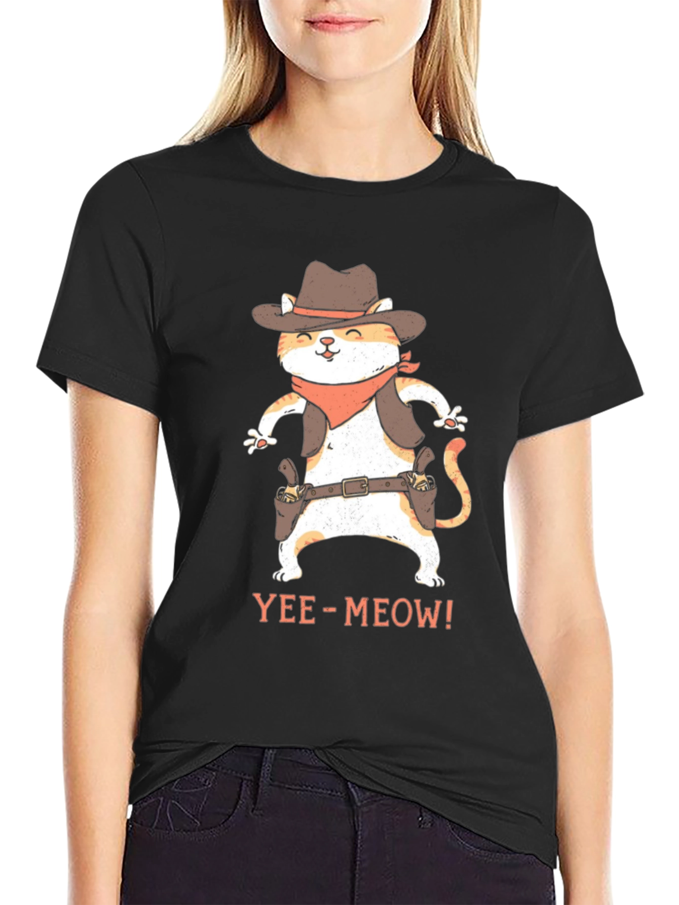 Yee-Meow Cowboy Cat Graphic T-Shirt