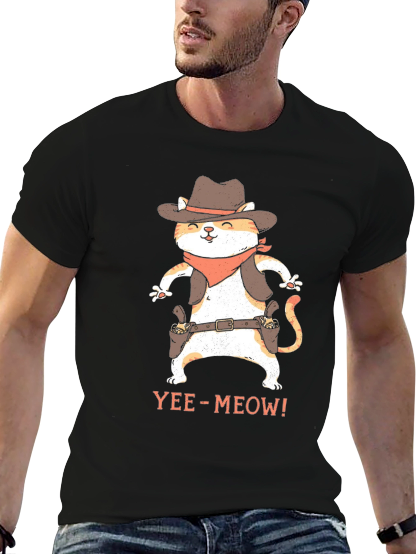 Yee-Meow Cowboy Cat Graphic T-Shirt