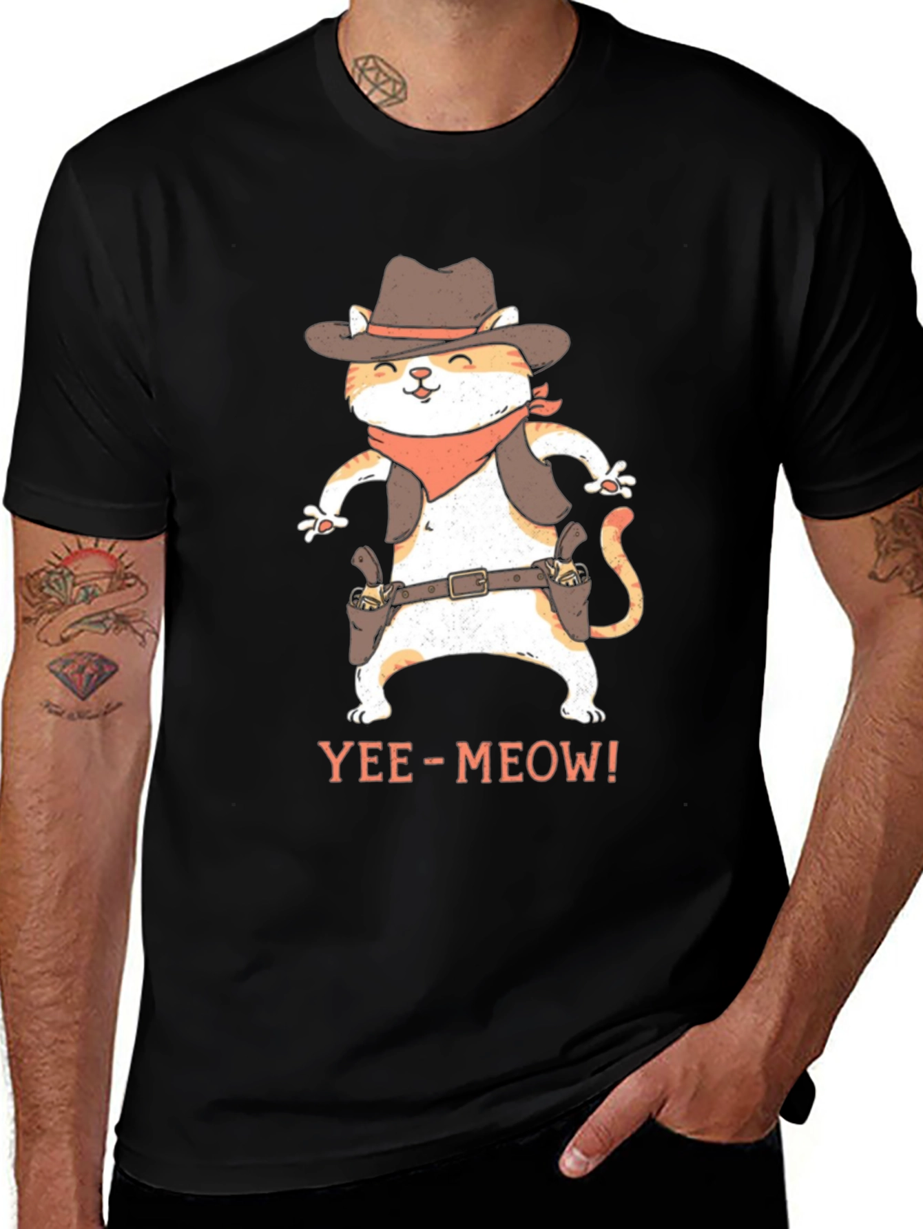 Yee-Meow Cowboy Cat Graphic T-Shirt