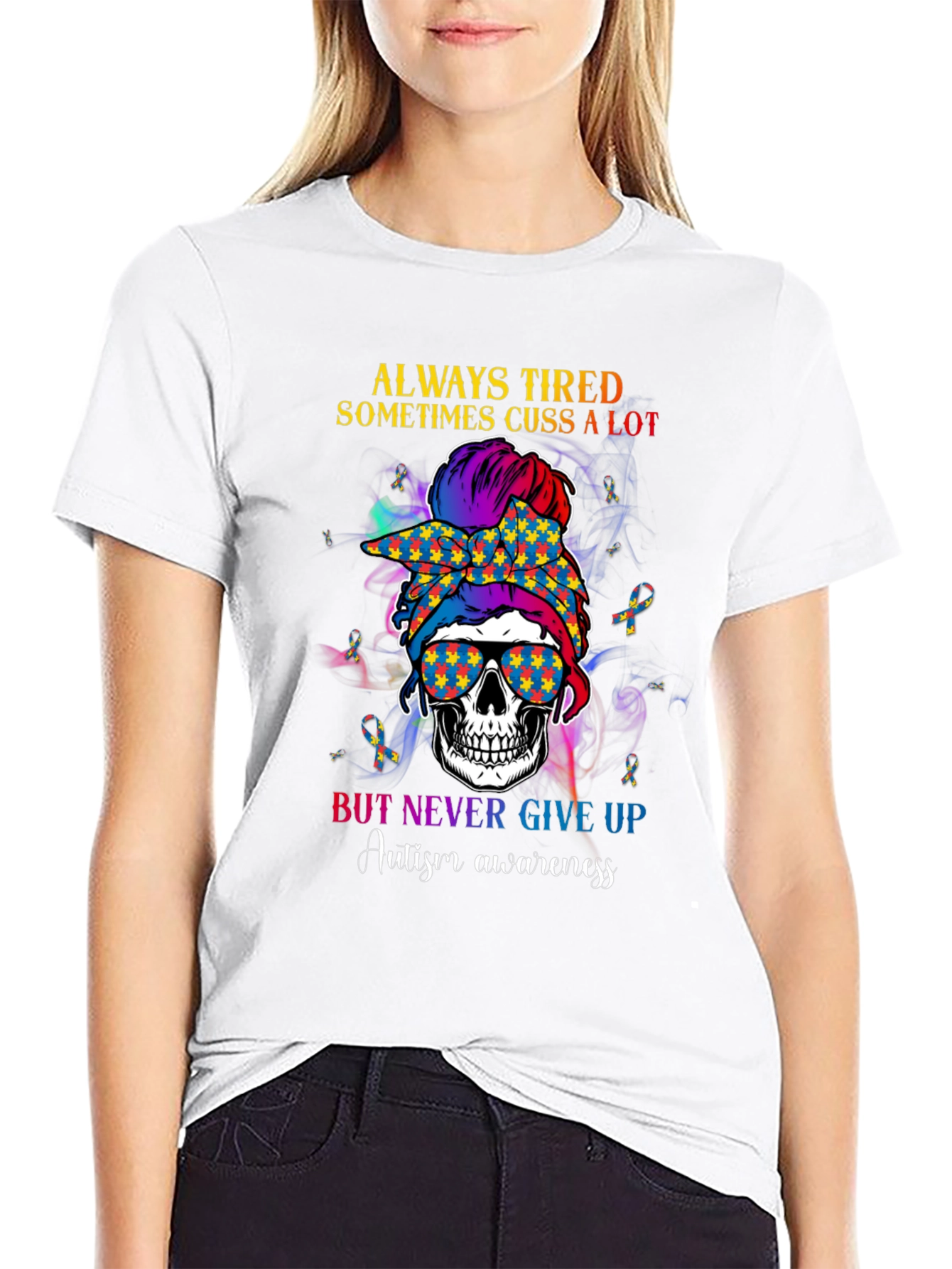 Autism Awareness Skull Graphic Tee