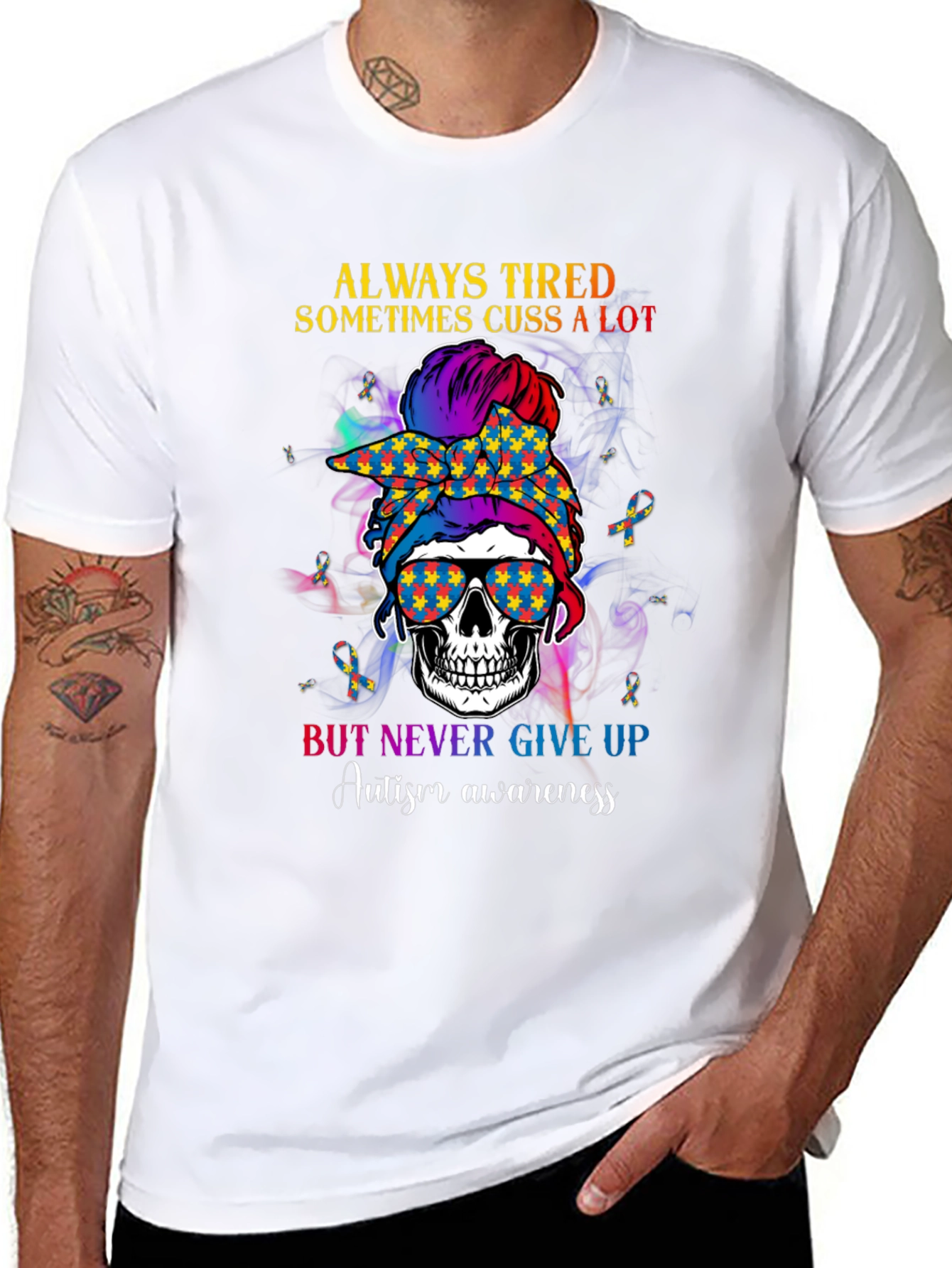 Autism Awareness Skull Graphic Tee