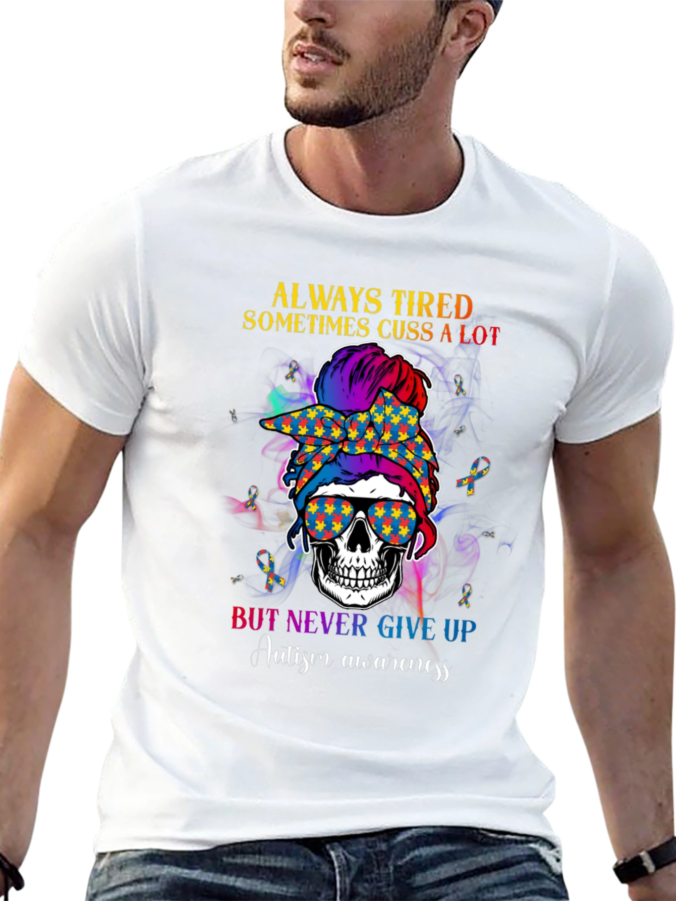 Autism Awareness Skull Graphic Tee