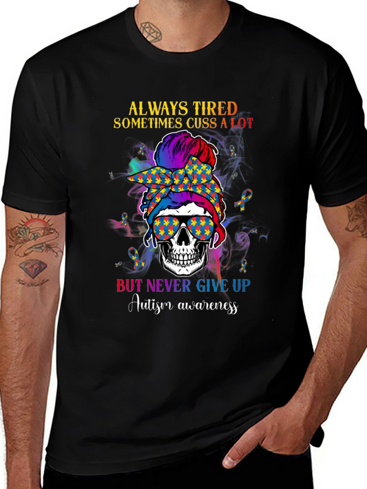 Autism Awareness Skull Graphic Tee