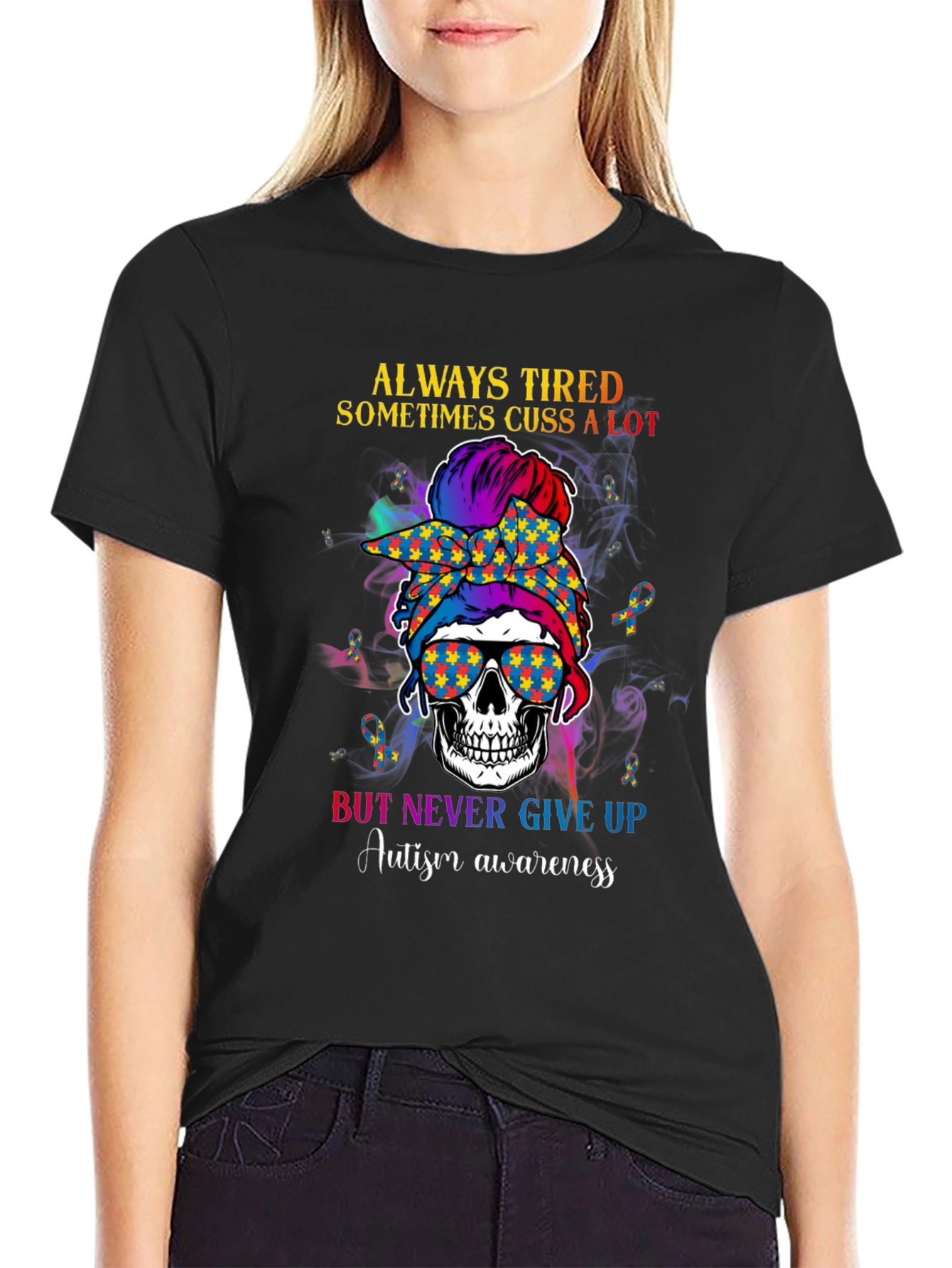 Autism Awareness Skull Graphic Tee