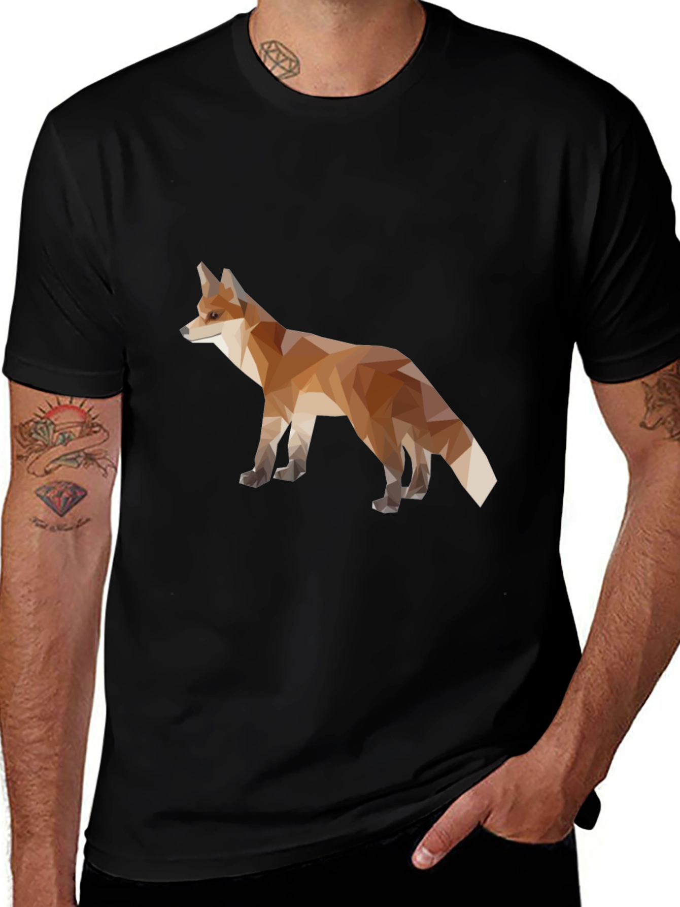 Geometric Fox Graphic Tee - Mens Black T-Shirt