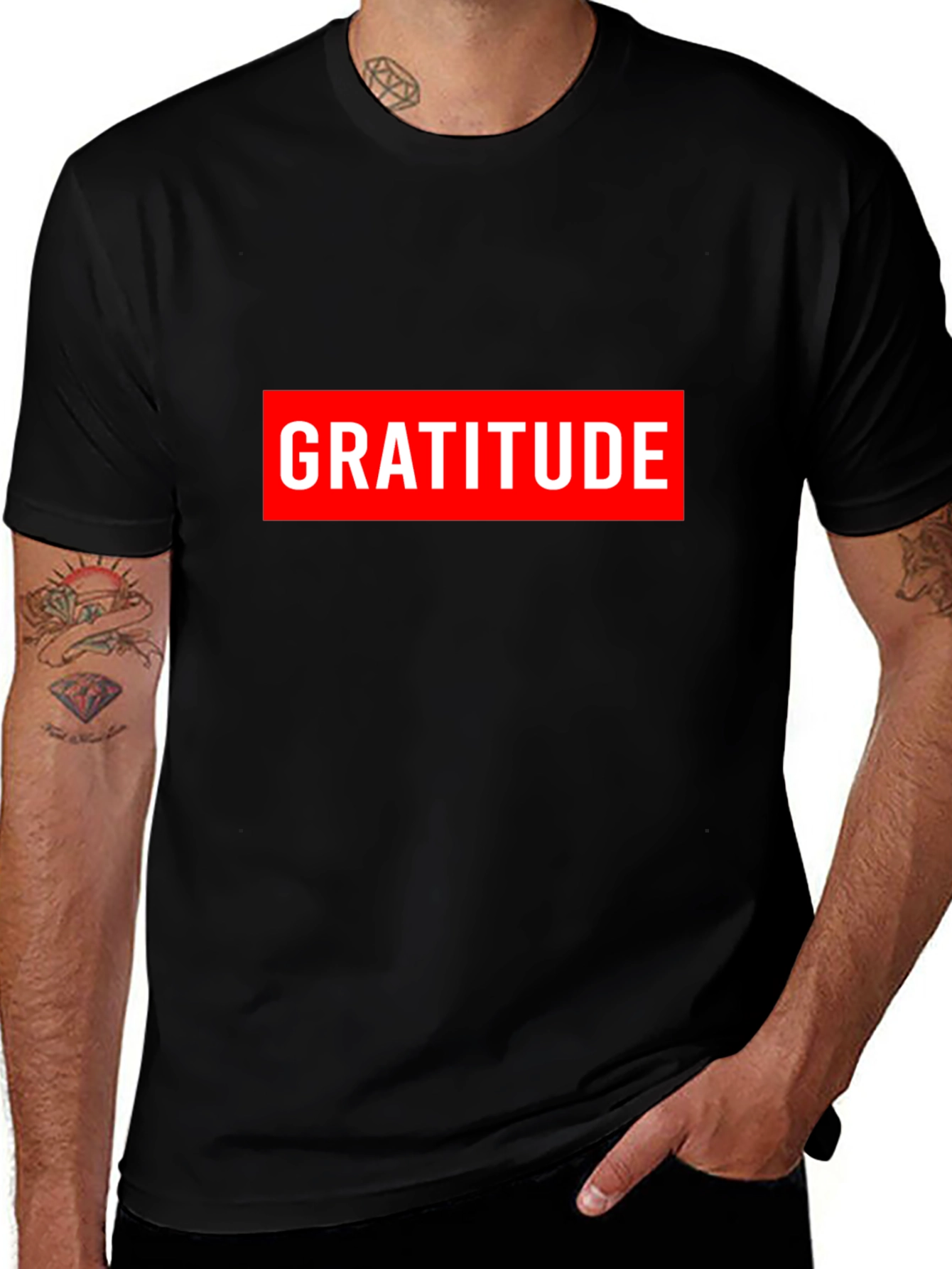 Gratitude Graphic Tee - Red & White on Black