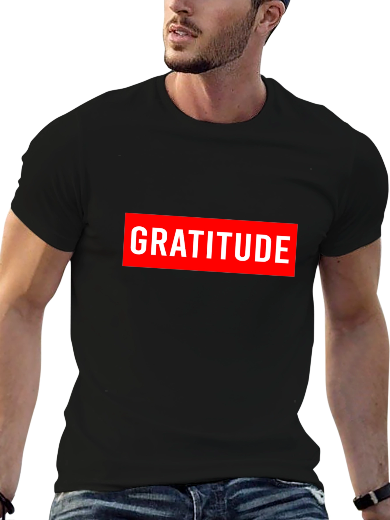 Gratitude Graphic Tee - Red & White on Black