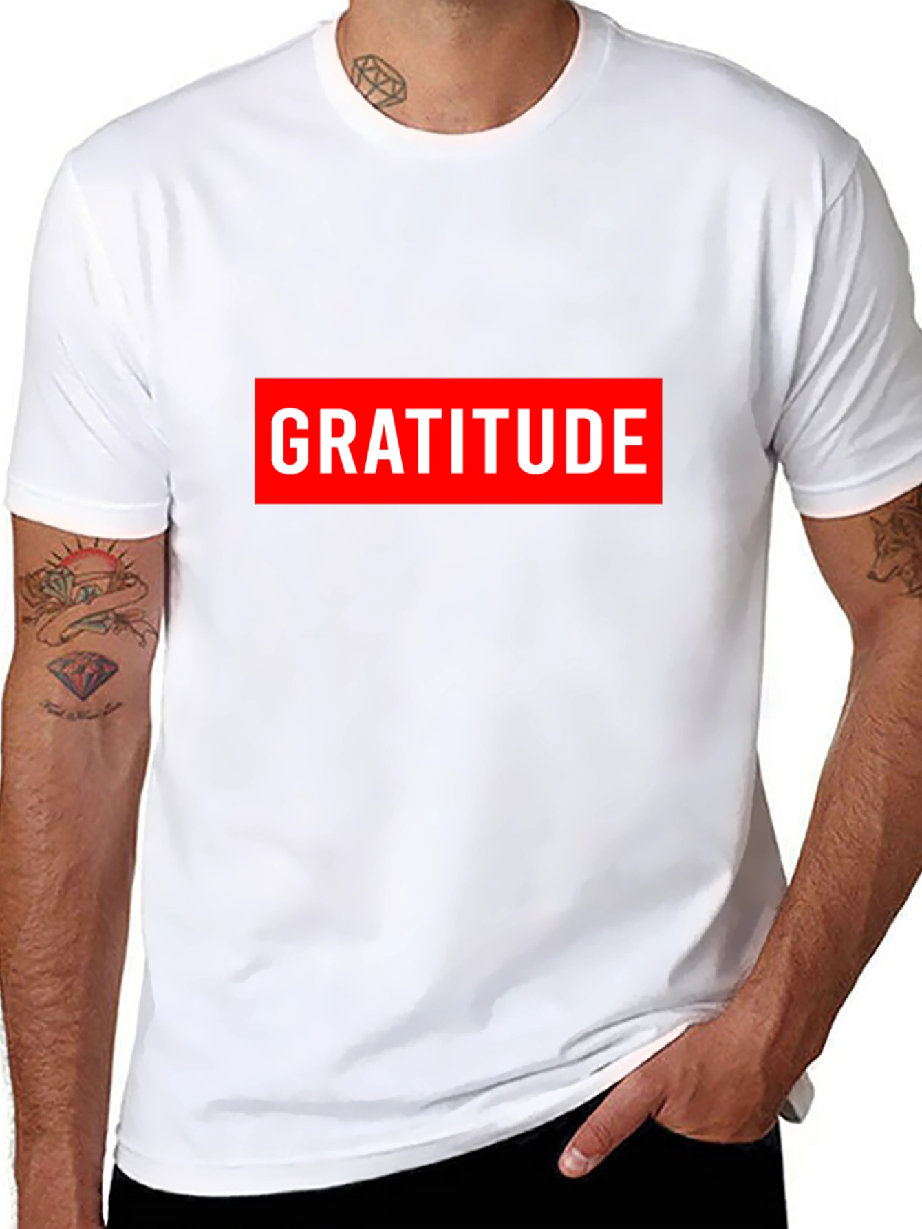 Gratitude Graphic Tee - Red & White on Black