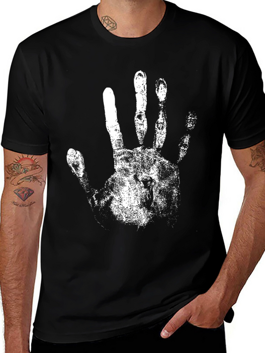 Black T-Shirt with White Handprint Design