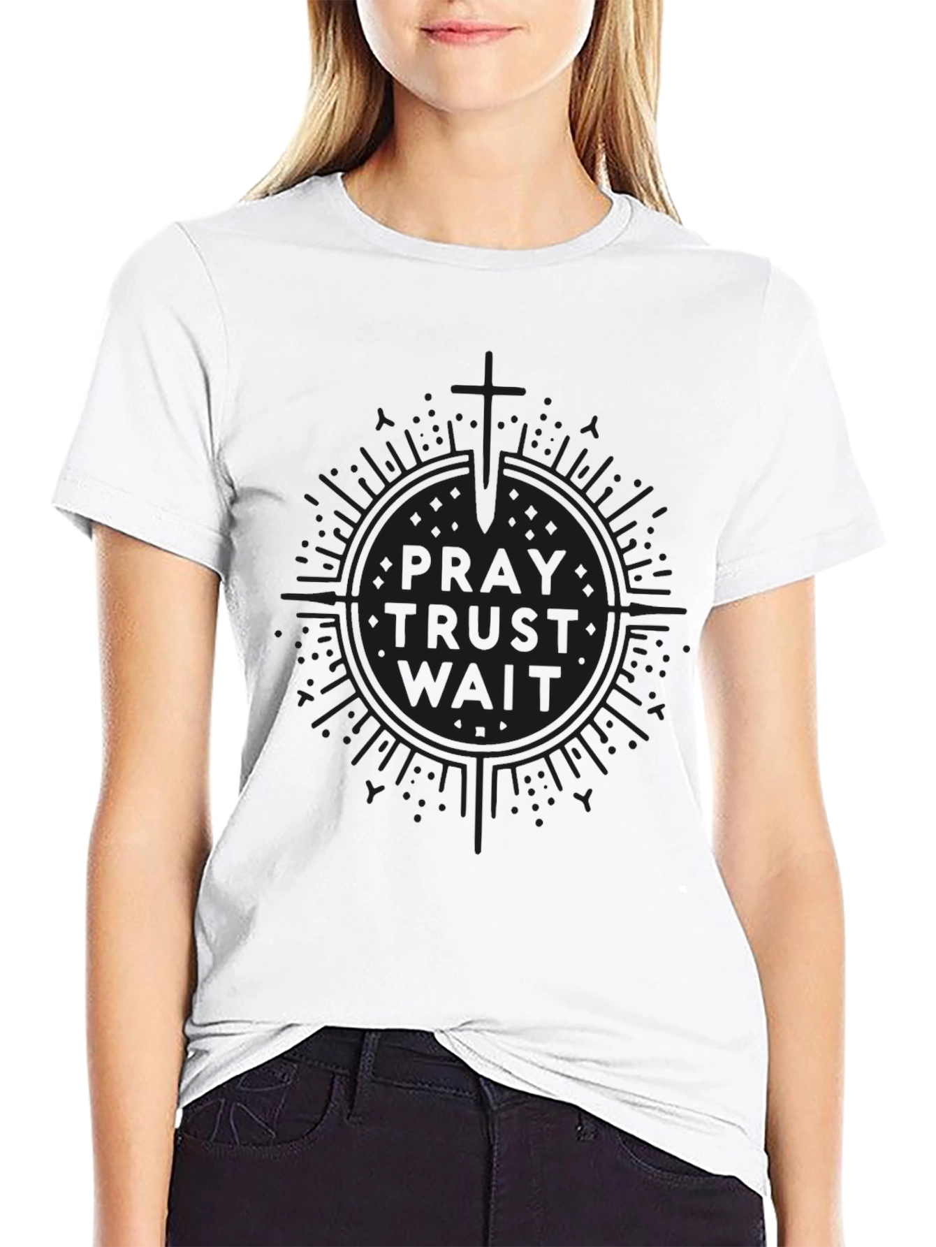 Pray Trust Wait Graphic Tee - Black