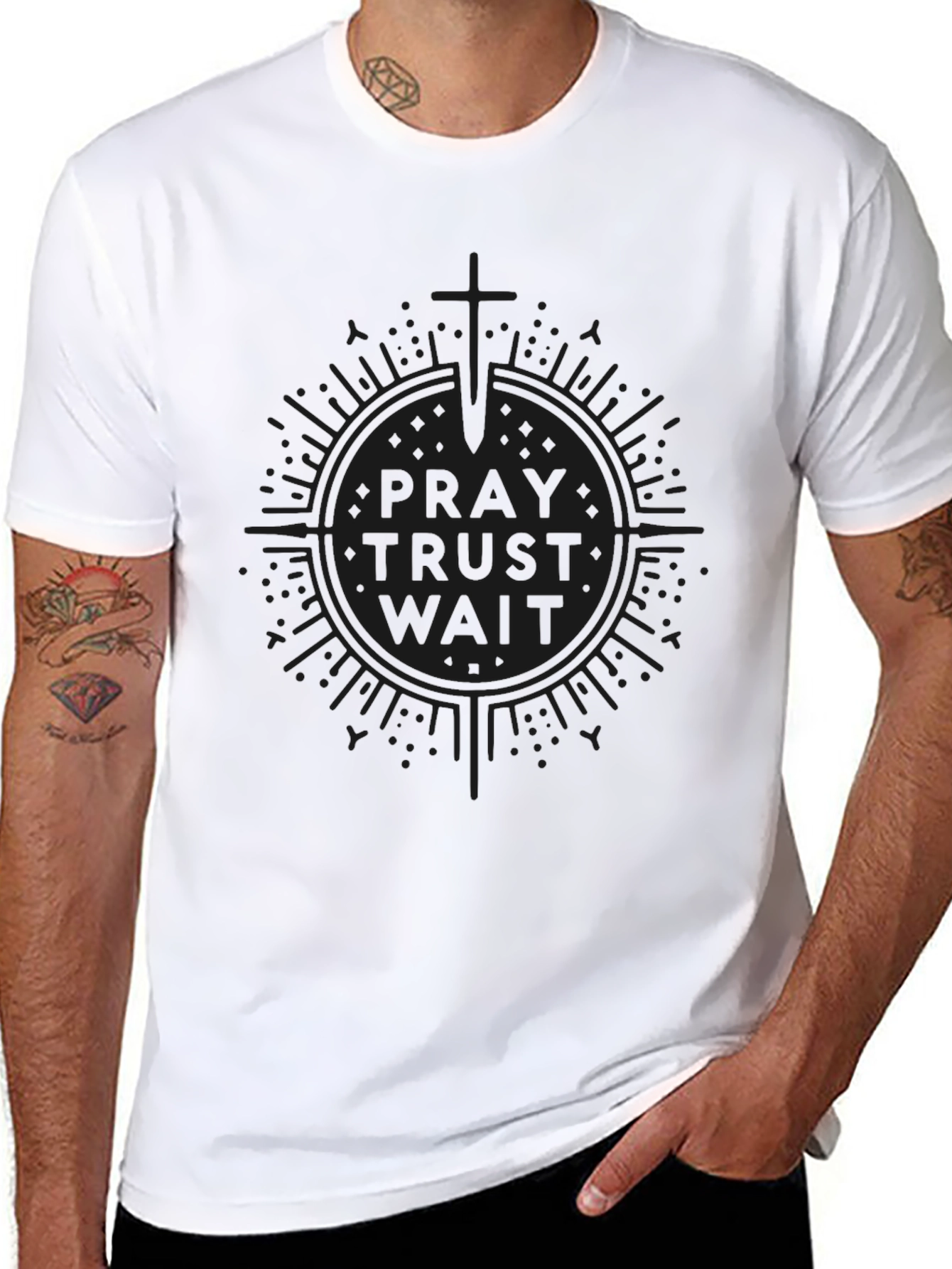 Pray Trust Wait Graphic Tee - Black