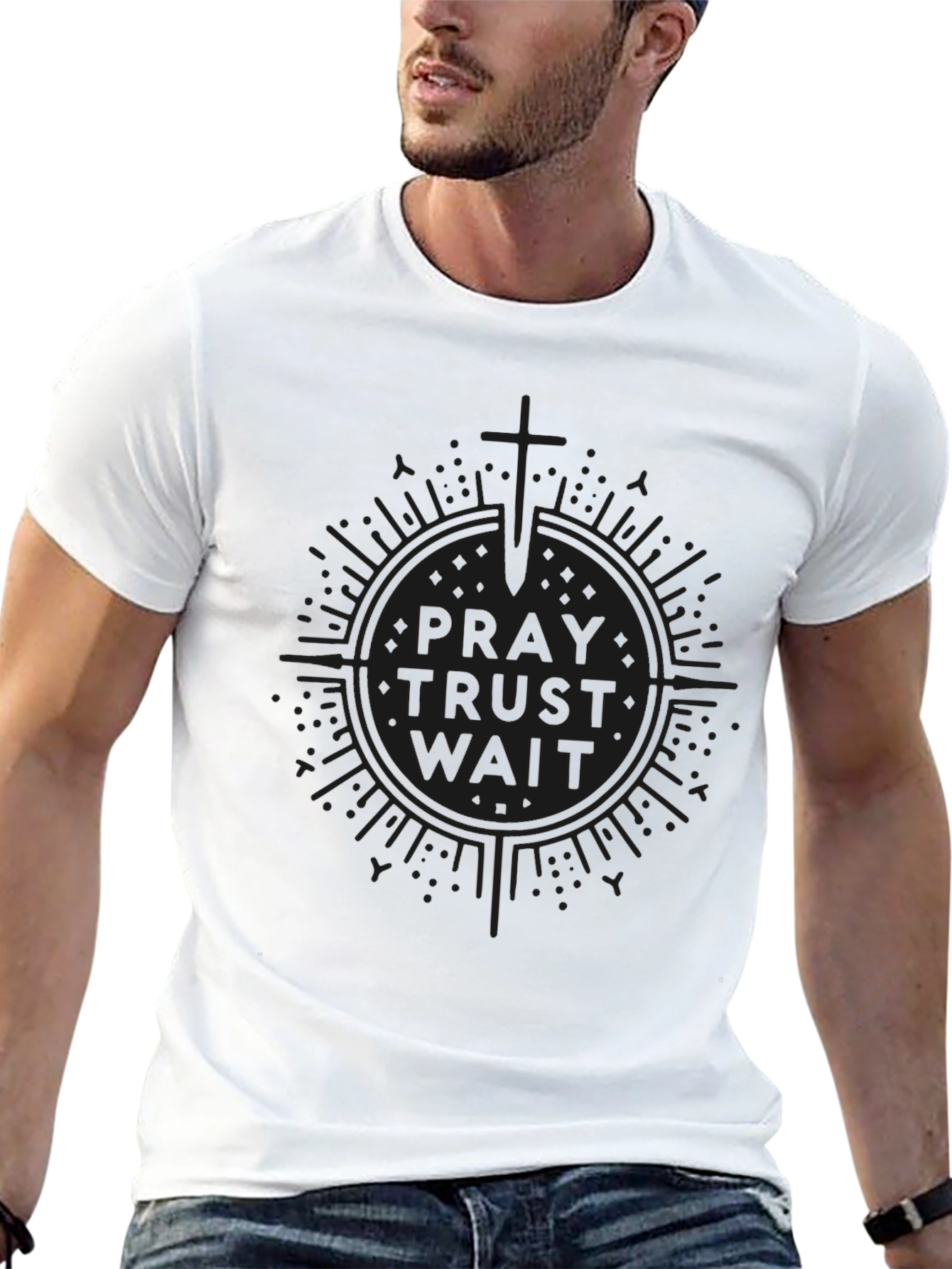 Pray Trust Wait Graphic Tee - Black