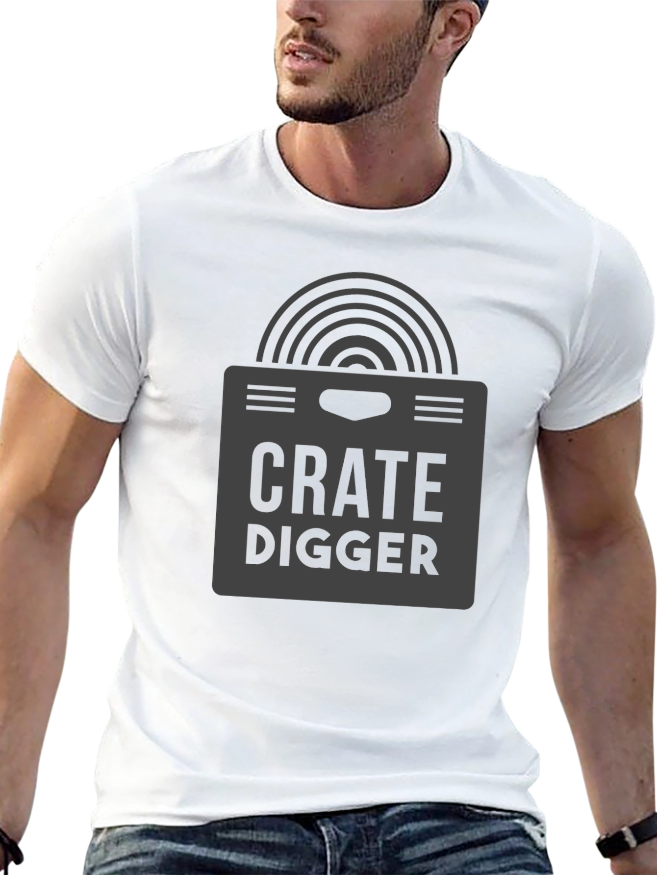 Crate Digger Black Graphic Tee - Music Lover T-Shirt