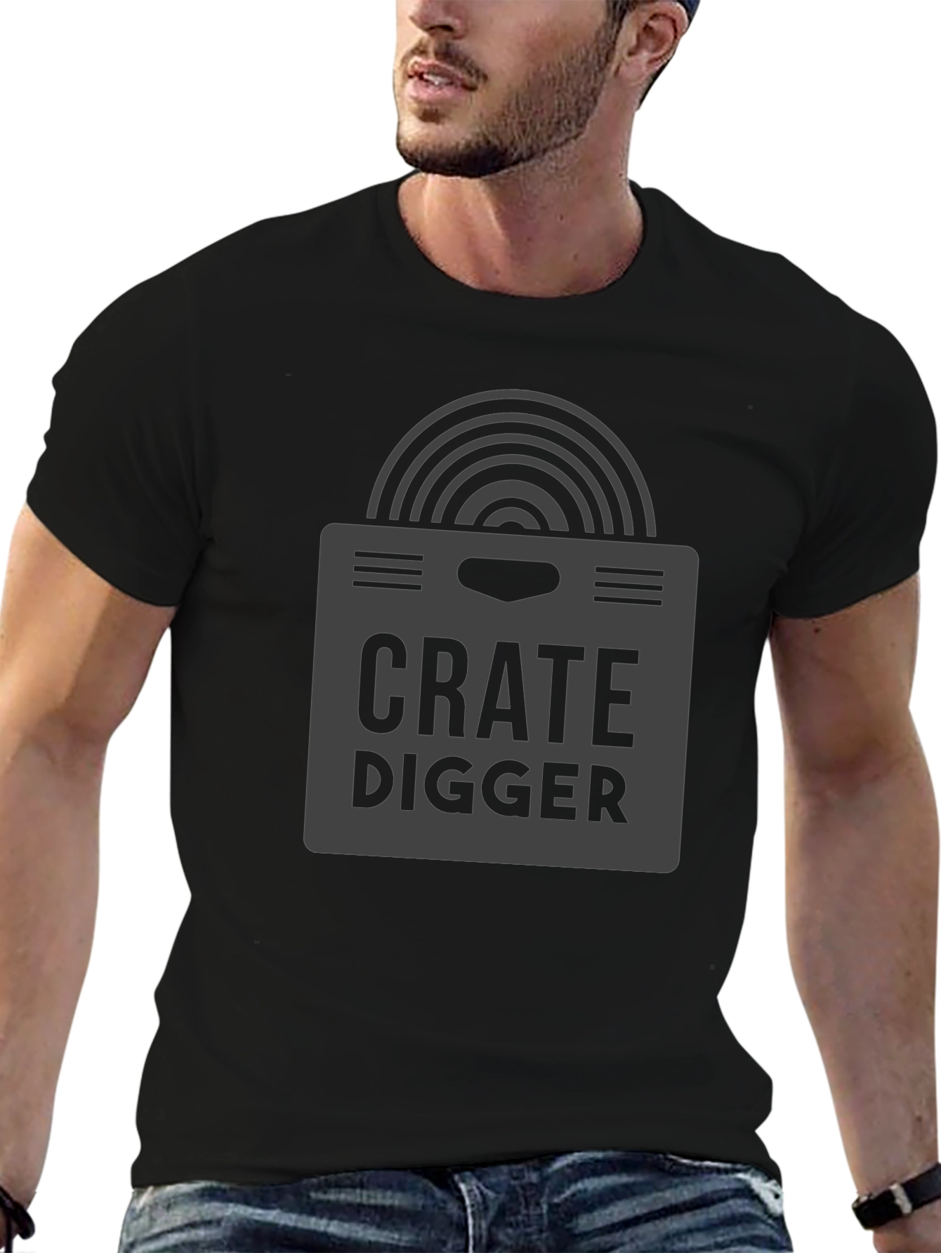 Crate Digger Black Graphic Tee - Music Lover T-Shirt