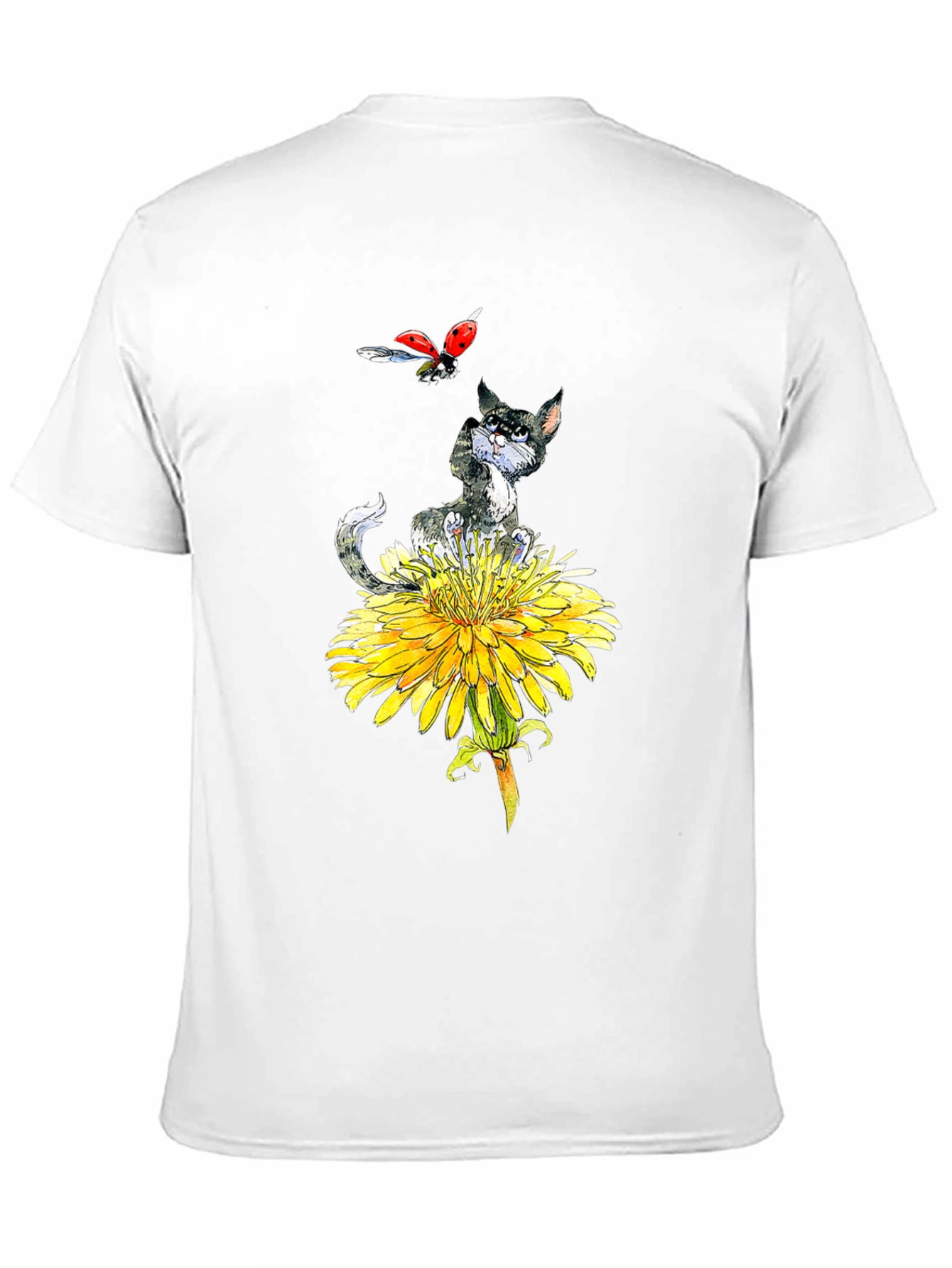 Cat & Ladybug Dandelion Graphic Tee - Black
