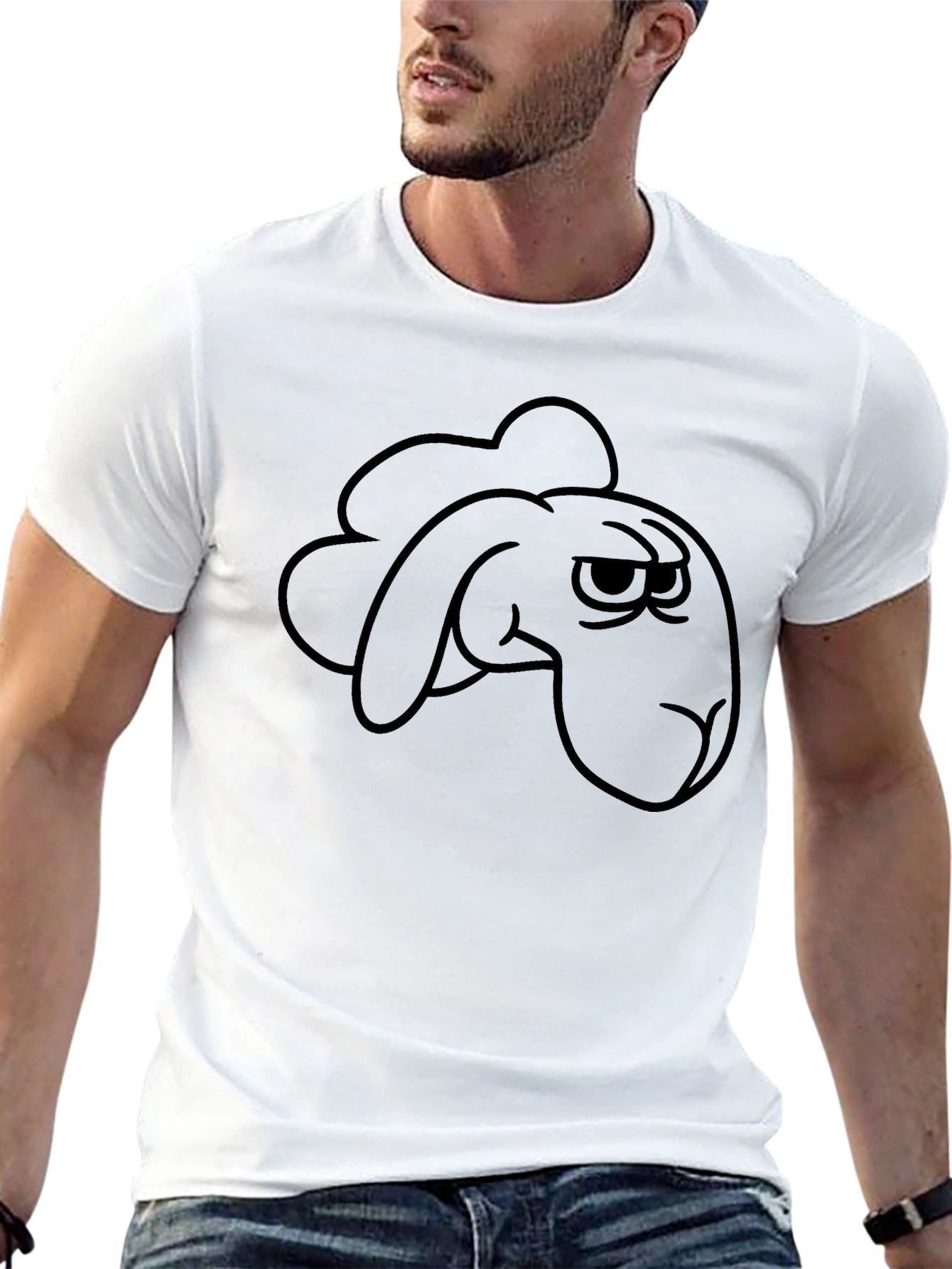 Grumpy Cartoon Sheep Graphic Tee - Black Cotton T-Shirt