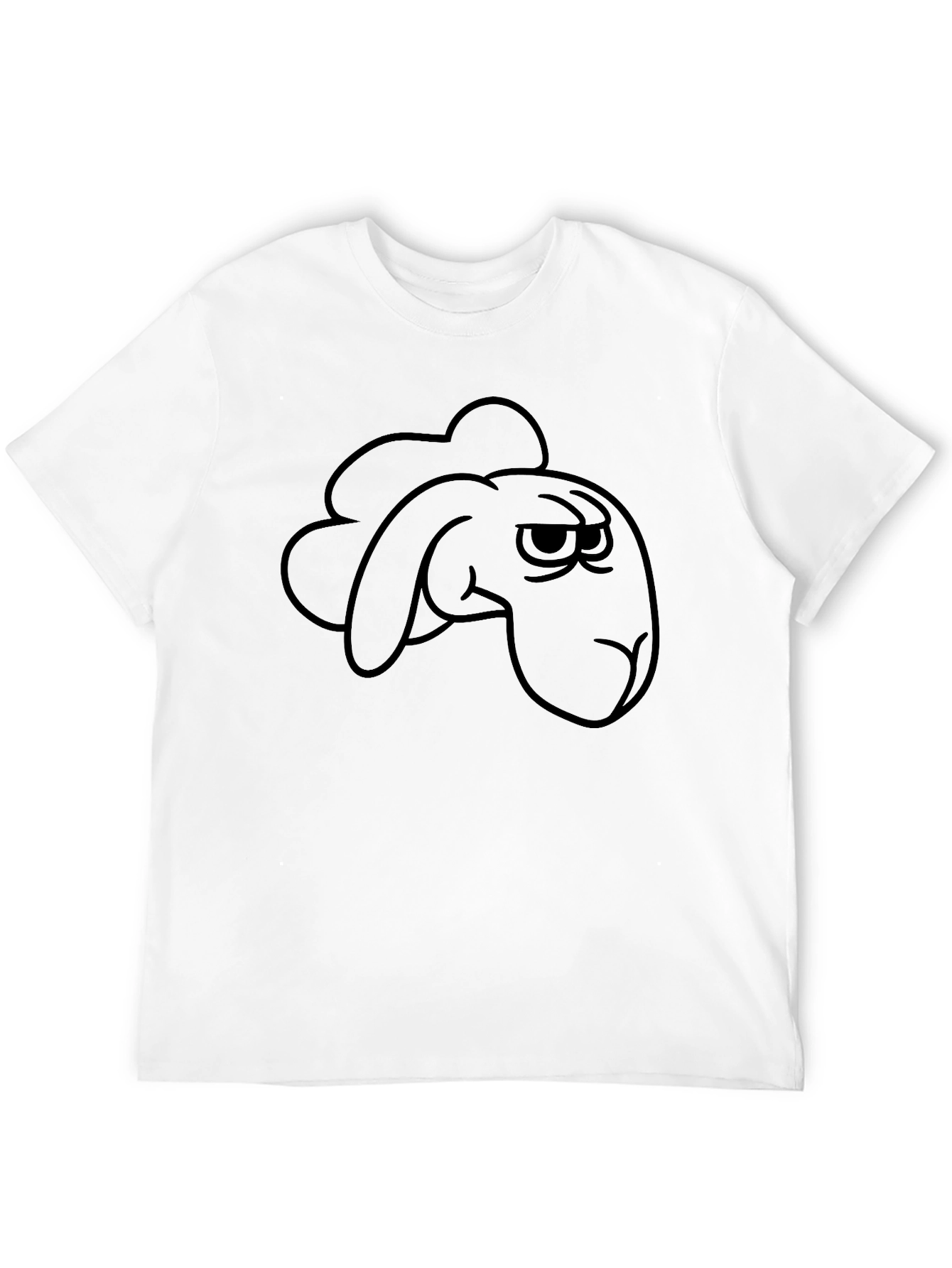 Grumpy Cartoon Sheep Graphic Tee - Black Cotton T-Shirt
