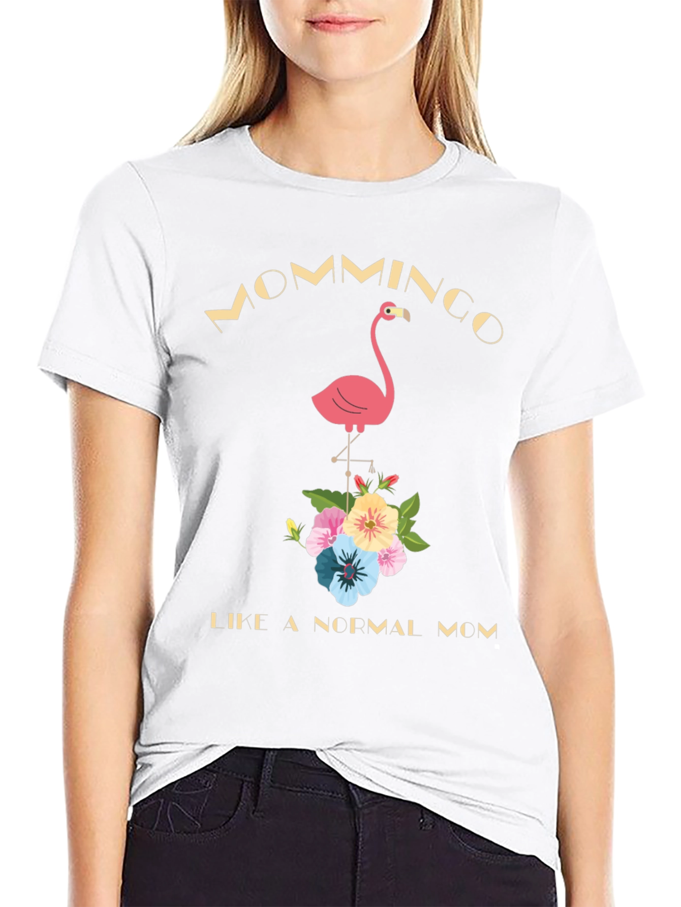 Mommingo T-Shirt - Flamingo & Floral Design