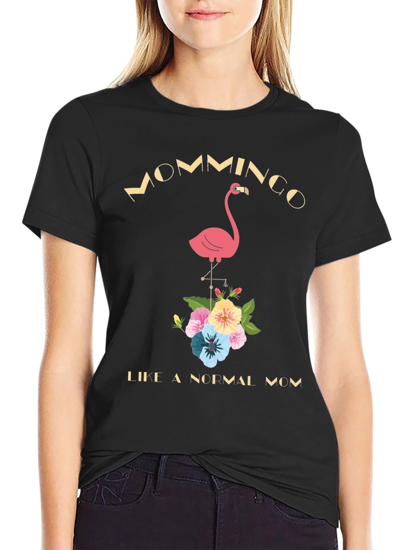 Mommingo T-Shirt - Flamingo & Floral Design