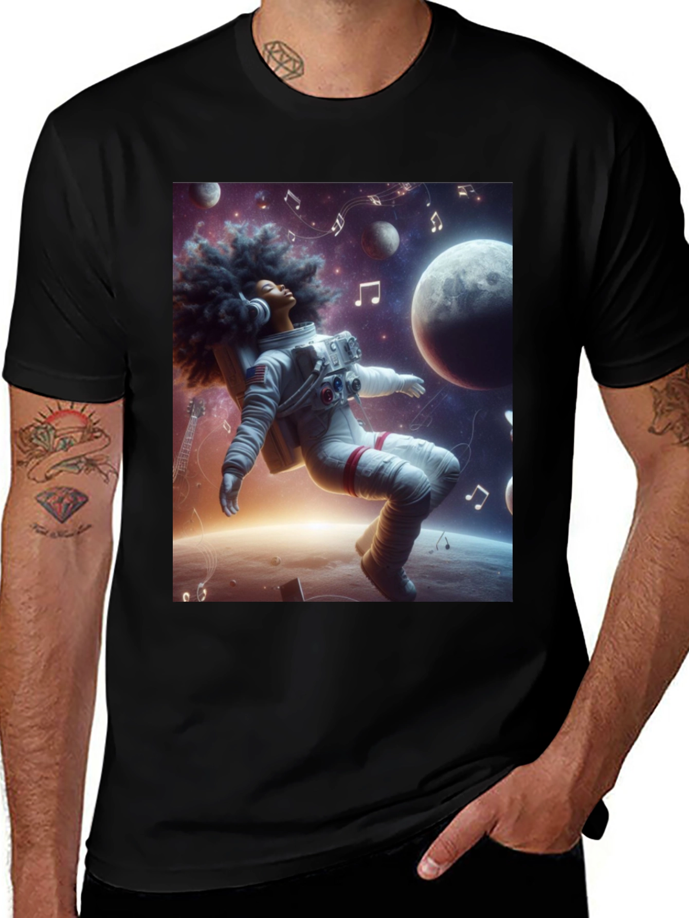 Astronaut Music Black T-Shirt