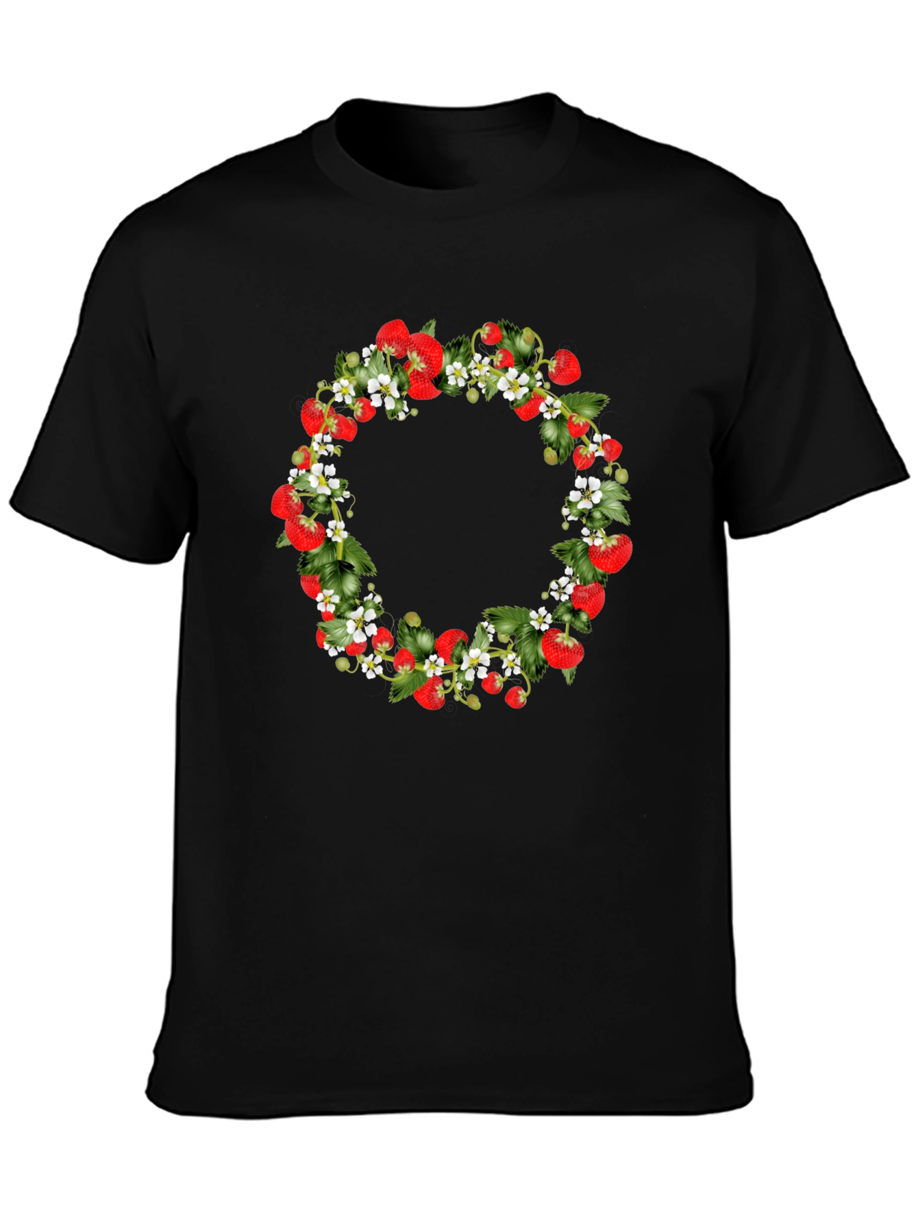Strawberry Wreath Black T-Shirt