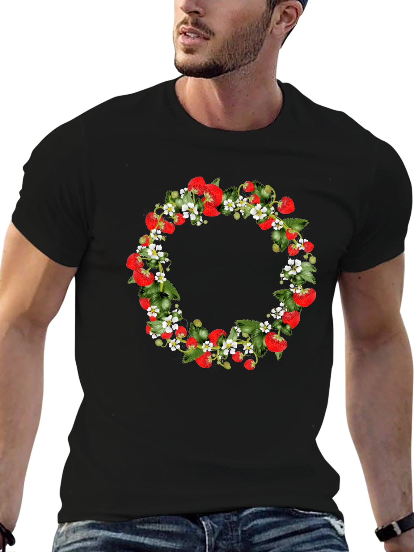 Strawberry Wreath Black T-Shirt