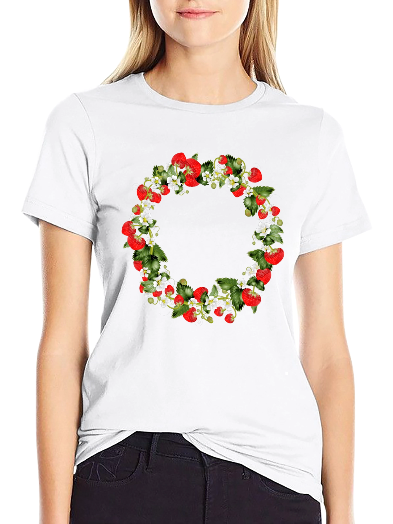 Strawberry Wreath Black T-Shirt