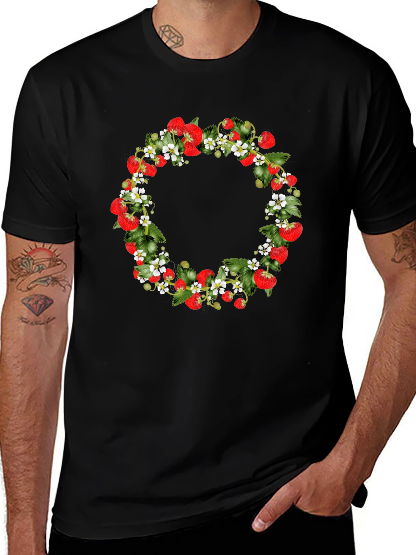 Strawberry Wreath Black T-Shirt