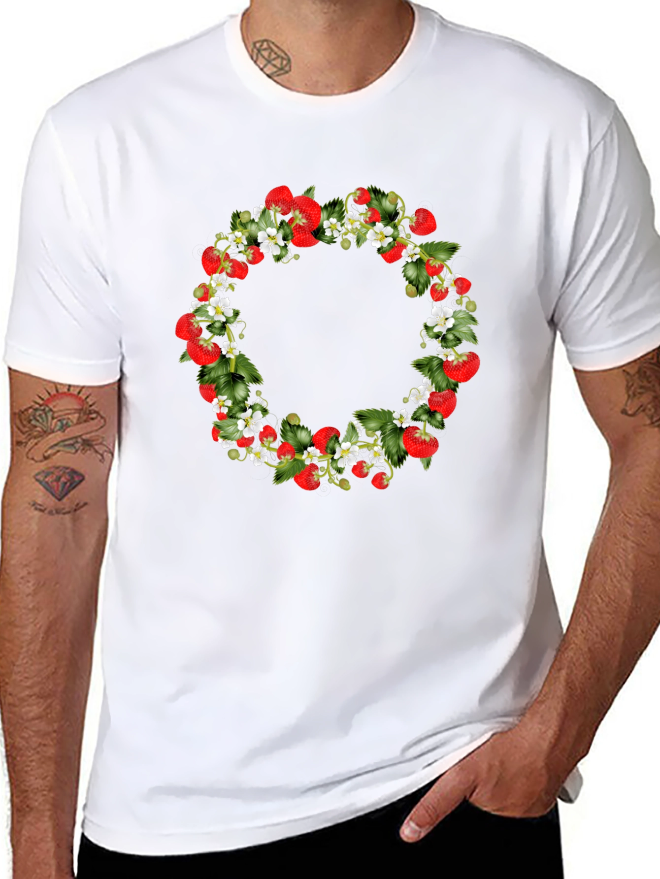 Strawberry Wreath Black T-Shirt