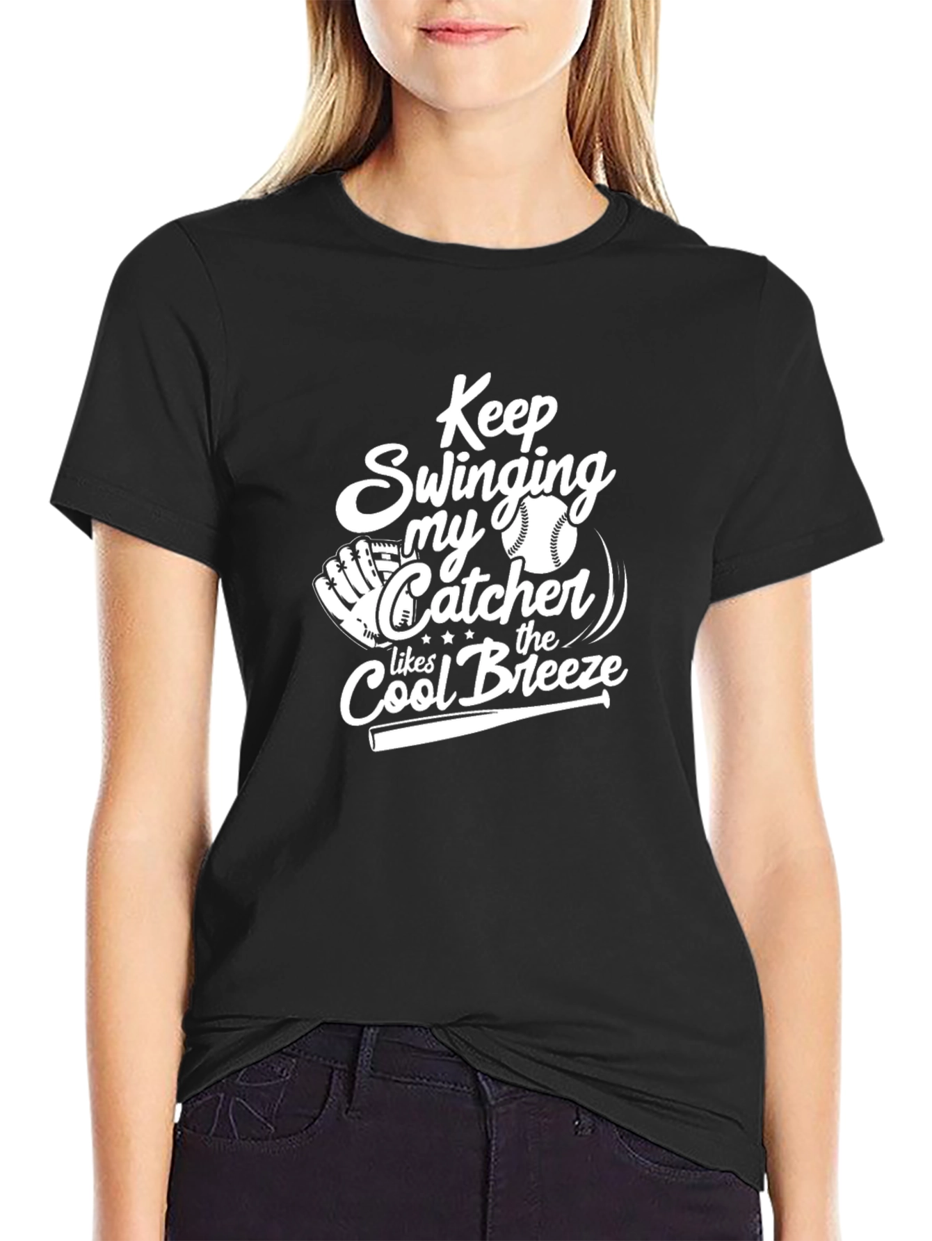 Keep Swinging Catcher Baseball Graphic T-Shirt
