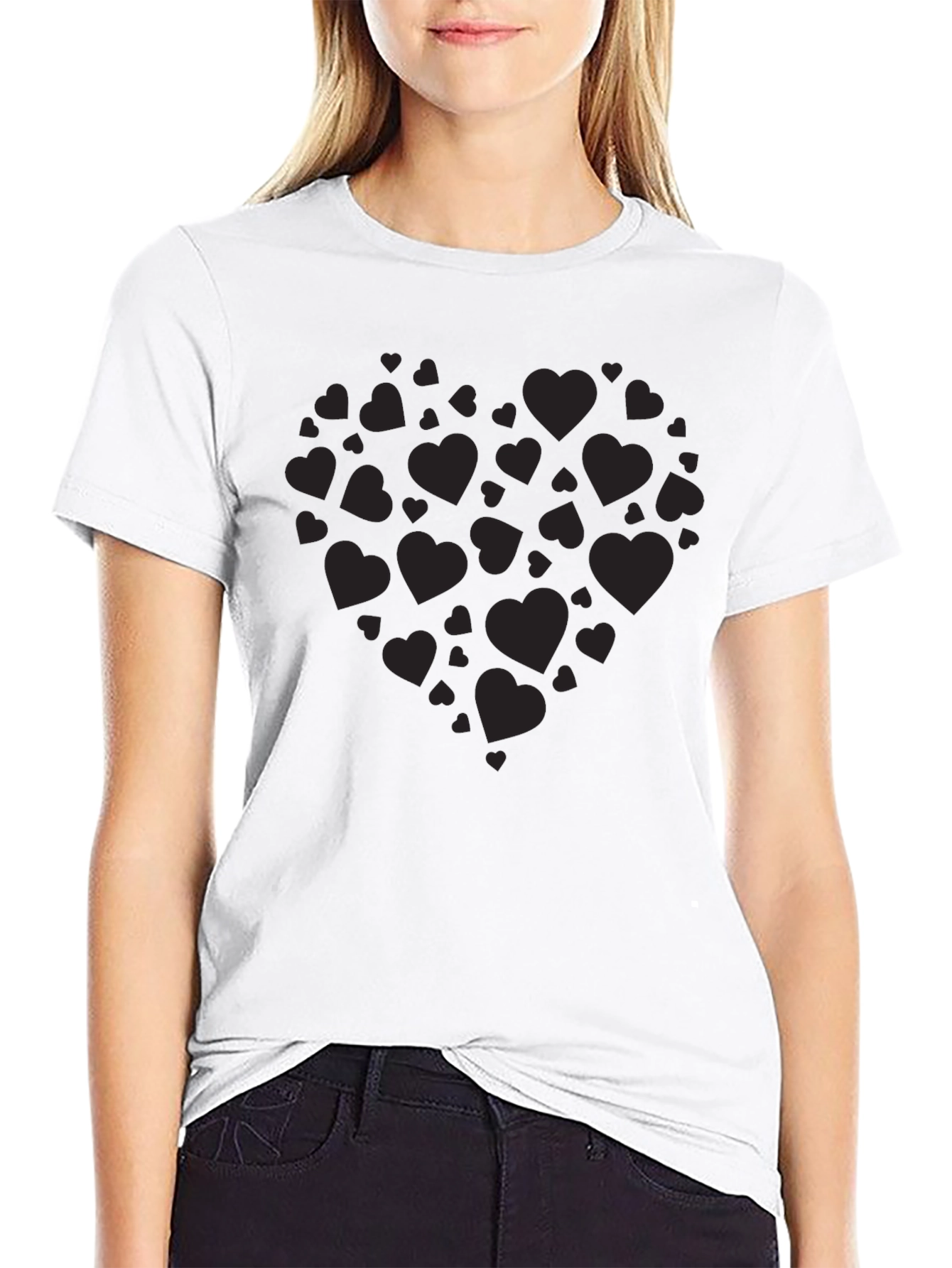 Heart Print Crew Neck T-Shirt