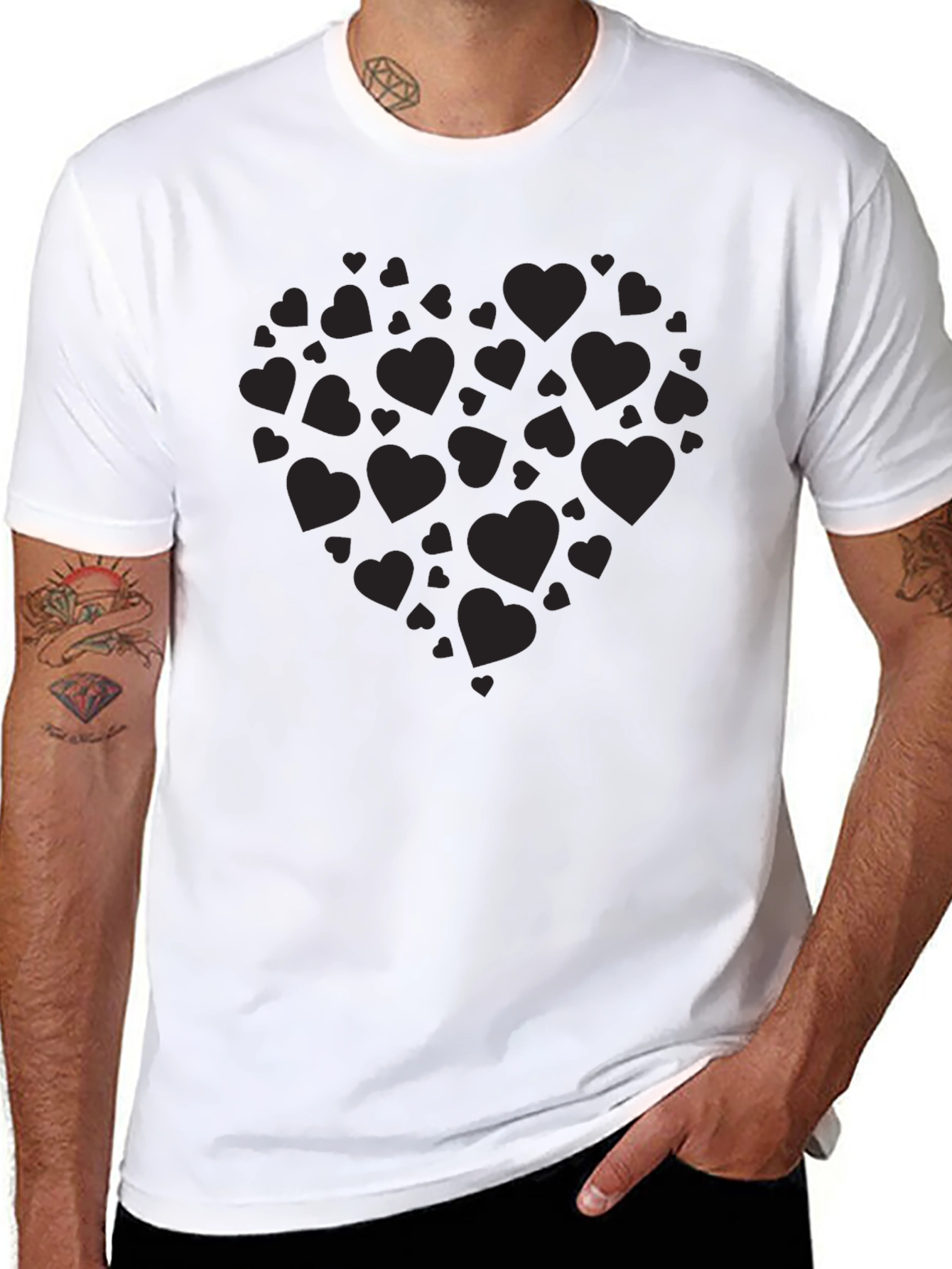 Heart Print Crew Neck T-Shirt