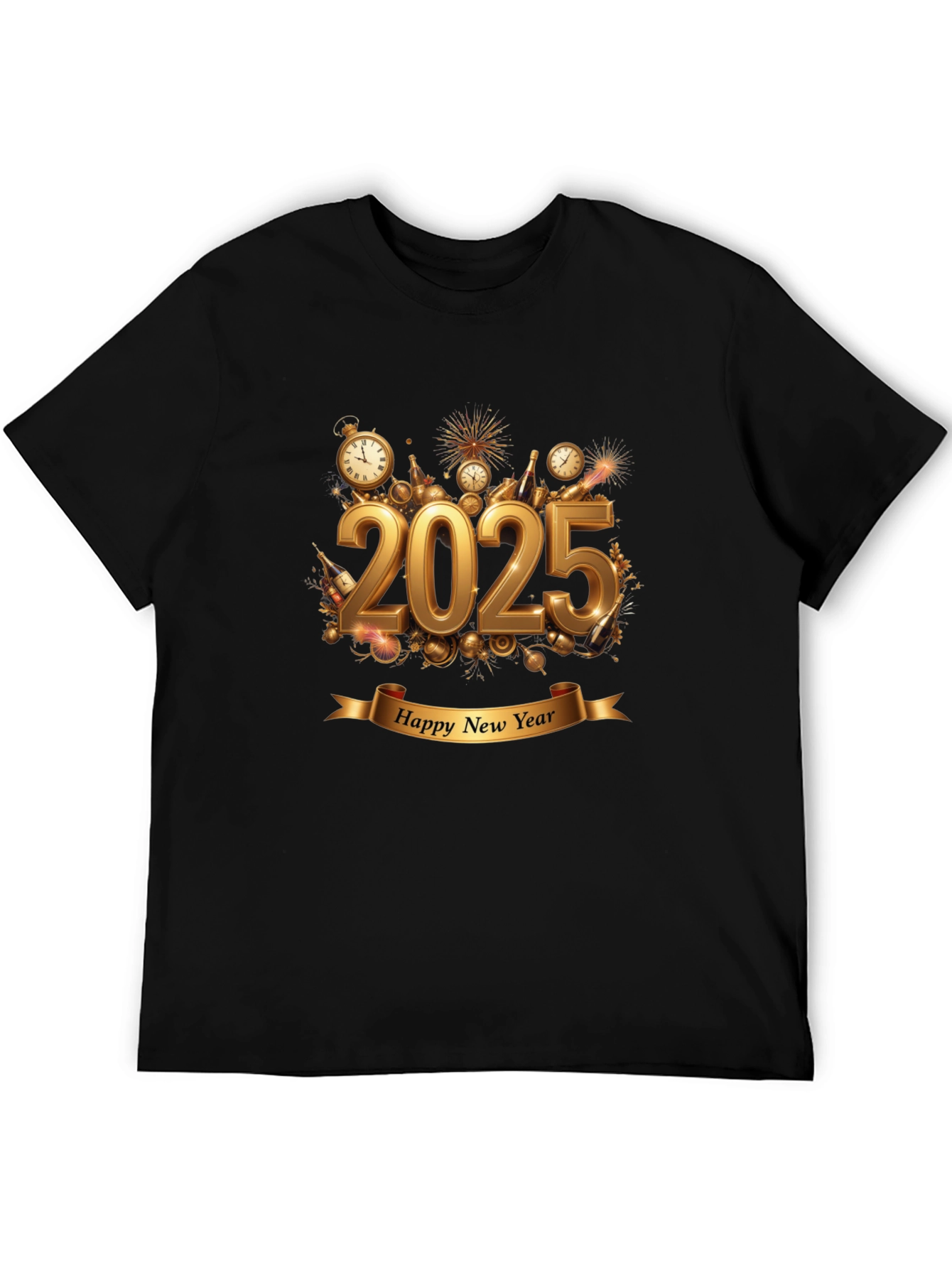 Happy New Year 2025 Black T-Shirt