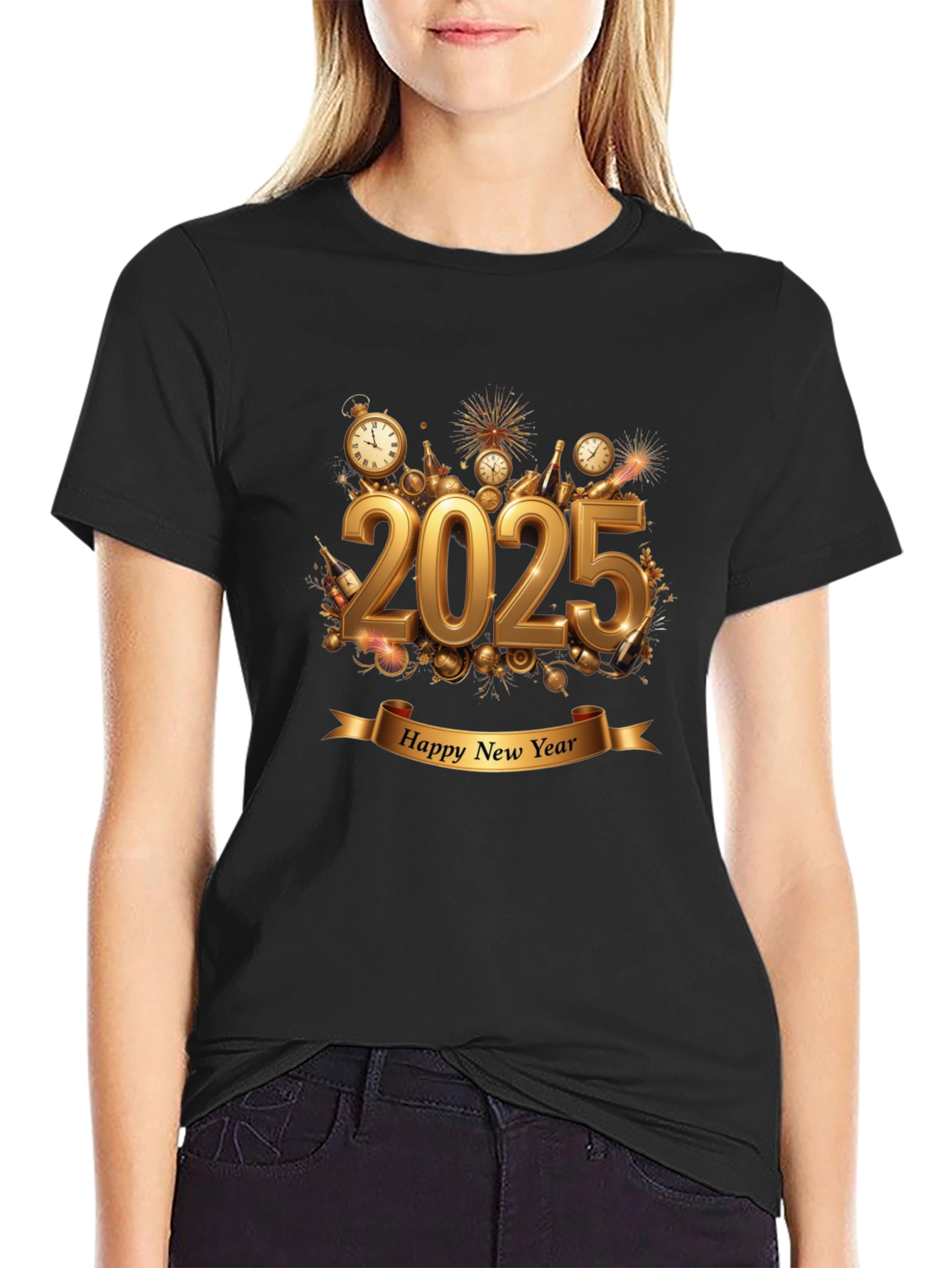 Happy New Year 2025 Black T-Shirt