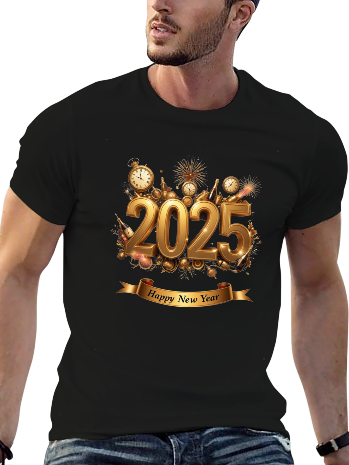 Happy New Year 2025 Black T-Shirt