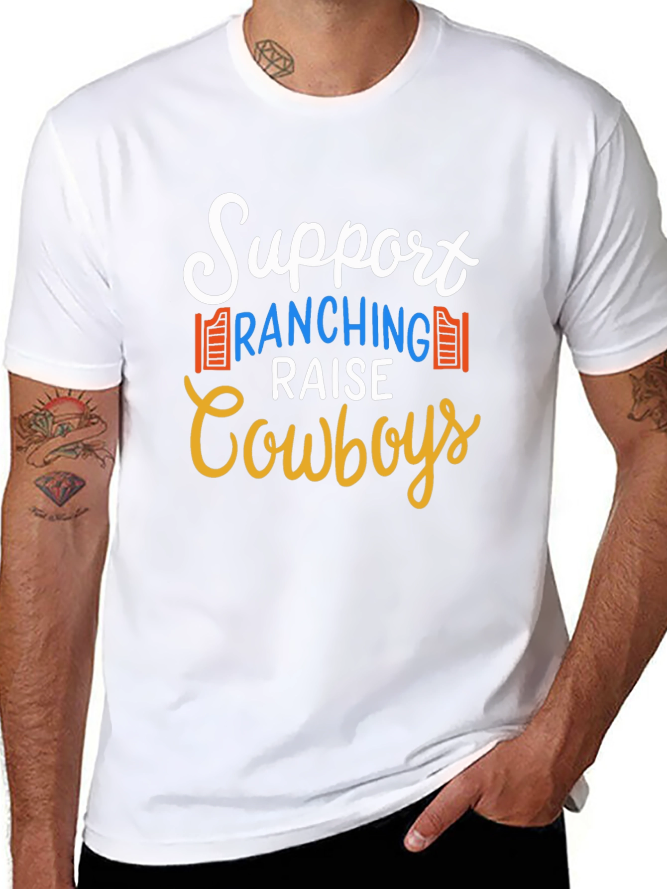 Support Ranching Raise Cowboys Black T-Shirt