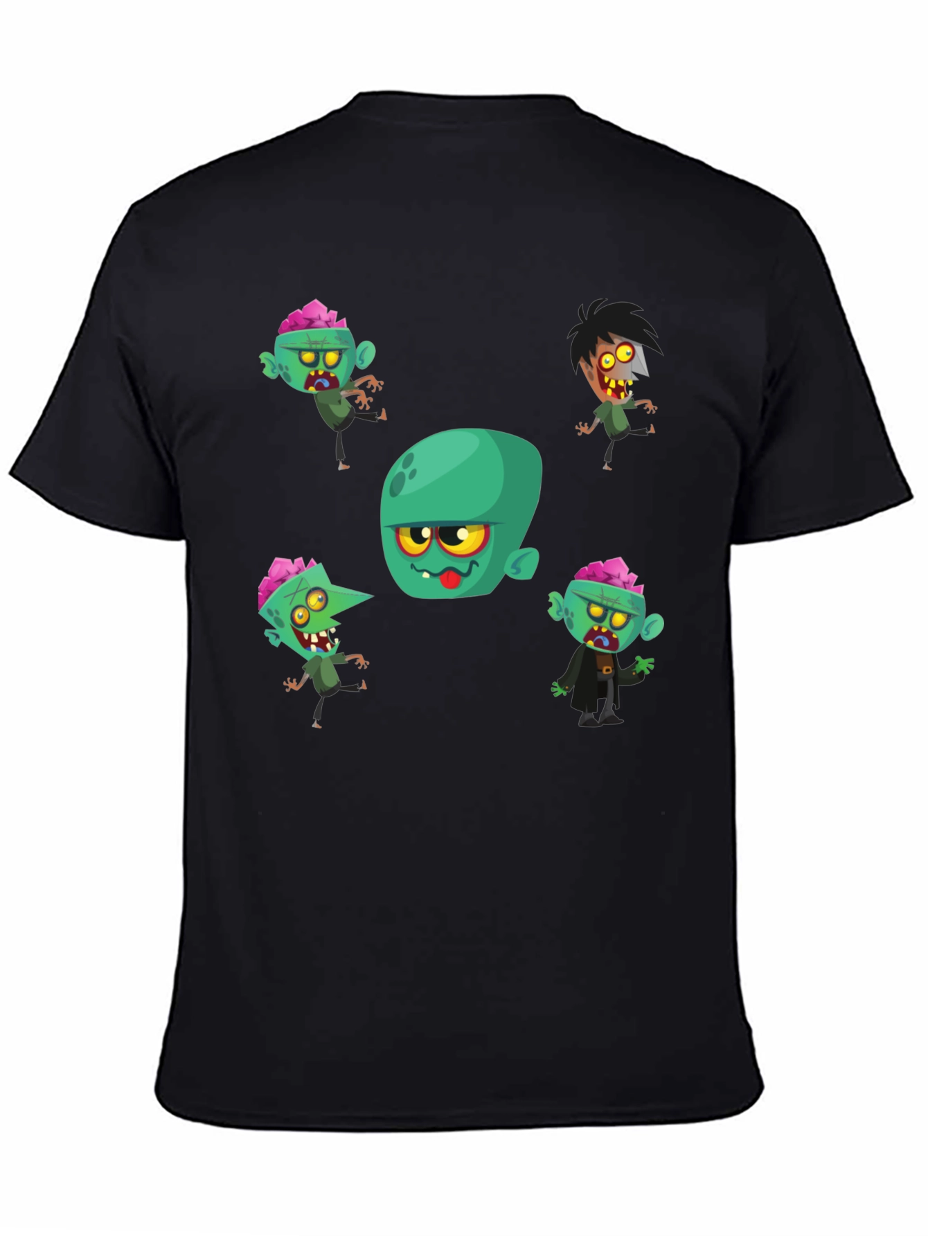 Zombie Cartoon Print Black T-Shirt