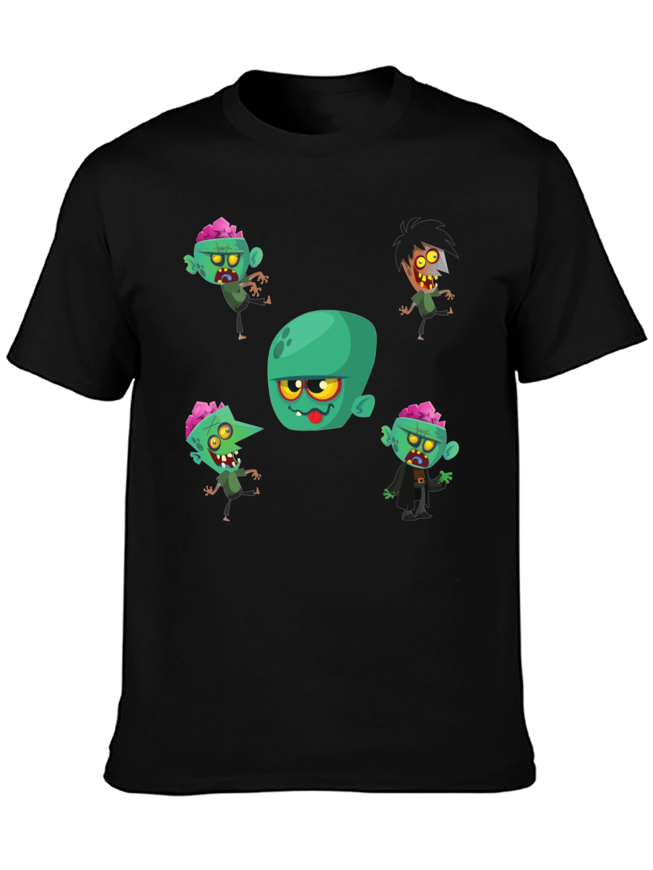 Zombie Cartoon Print Black T-Shirt