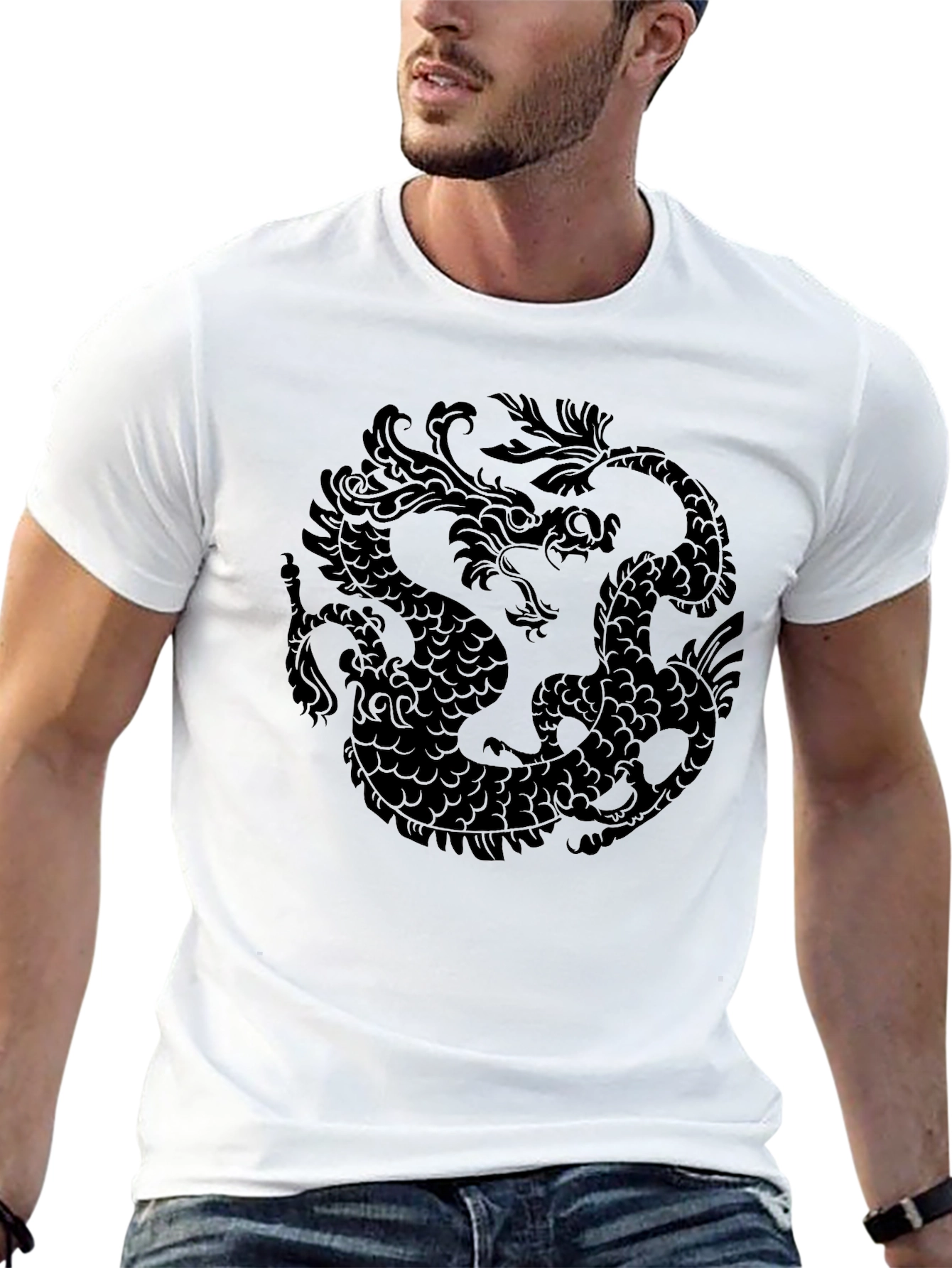 Yin Yang Dragon Graphic Tee - Black