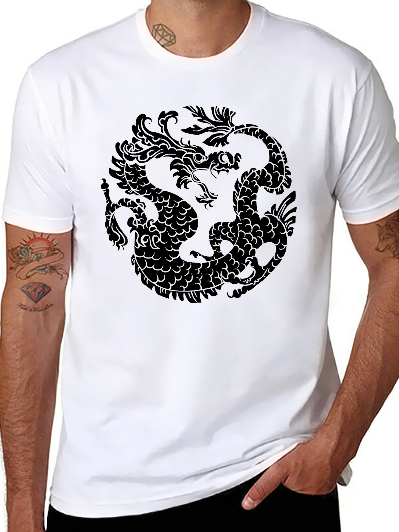 Yin Yang Dragon Graphic Tee - Black
