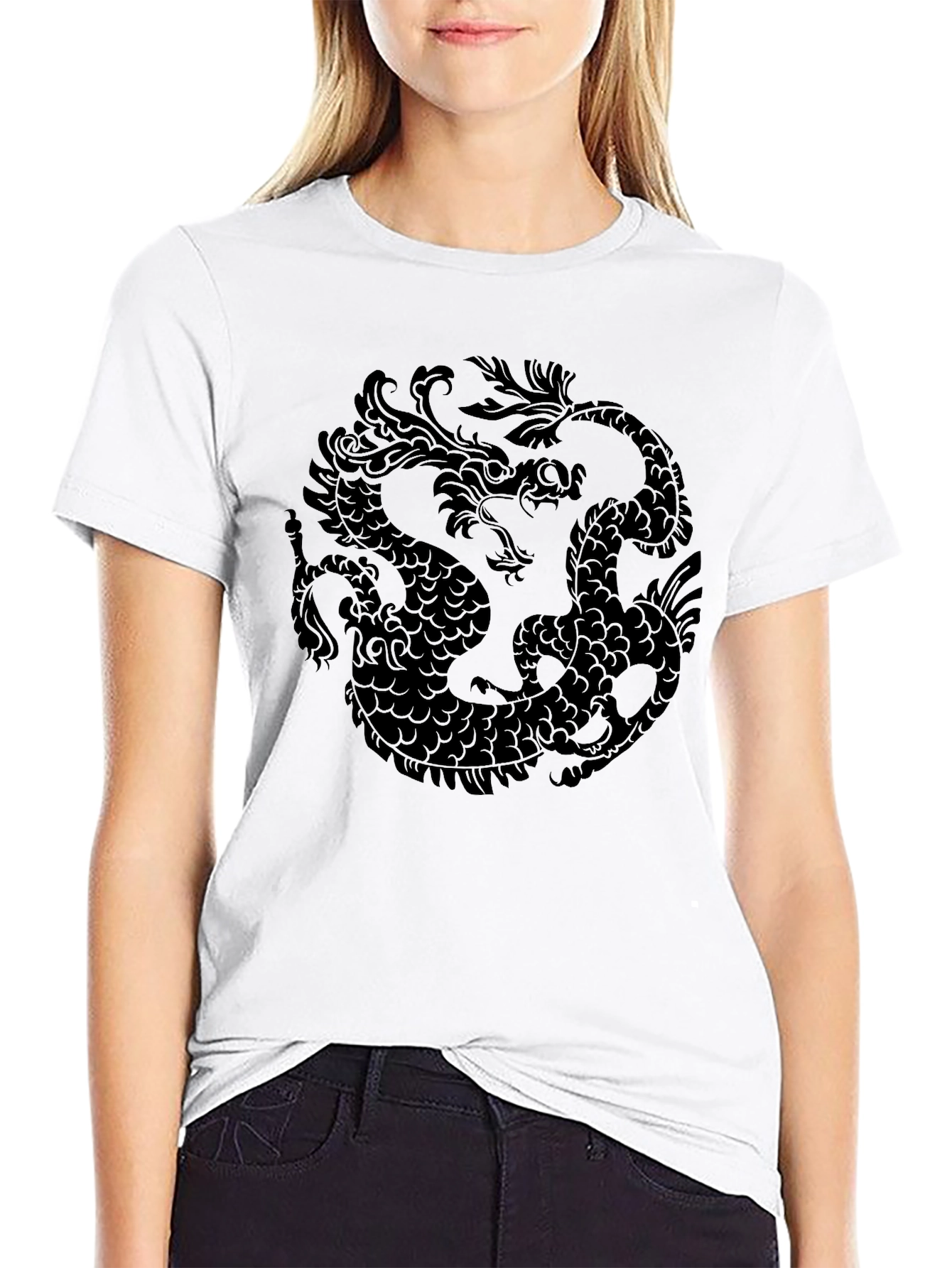 Yin Yang Dragon Graphic Tee - Black