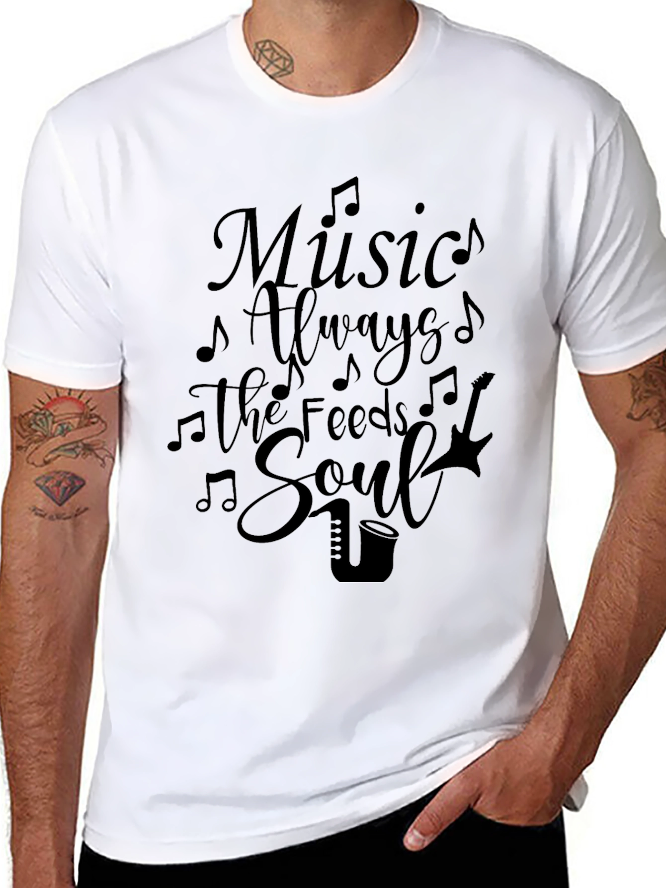 Music Feeds The Soul Black Graphic Tee