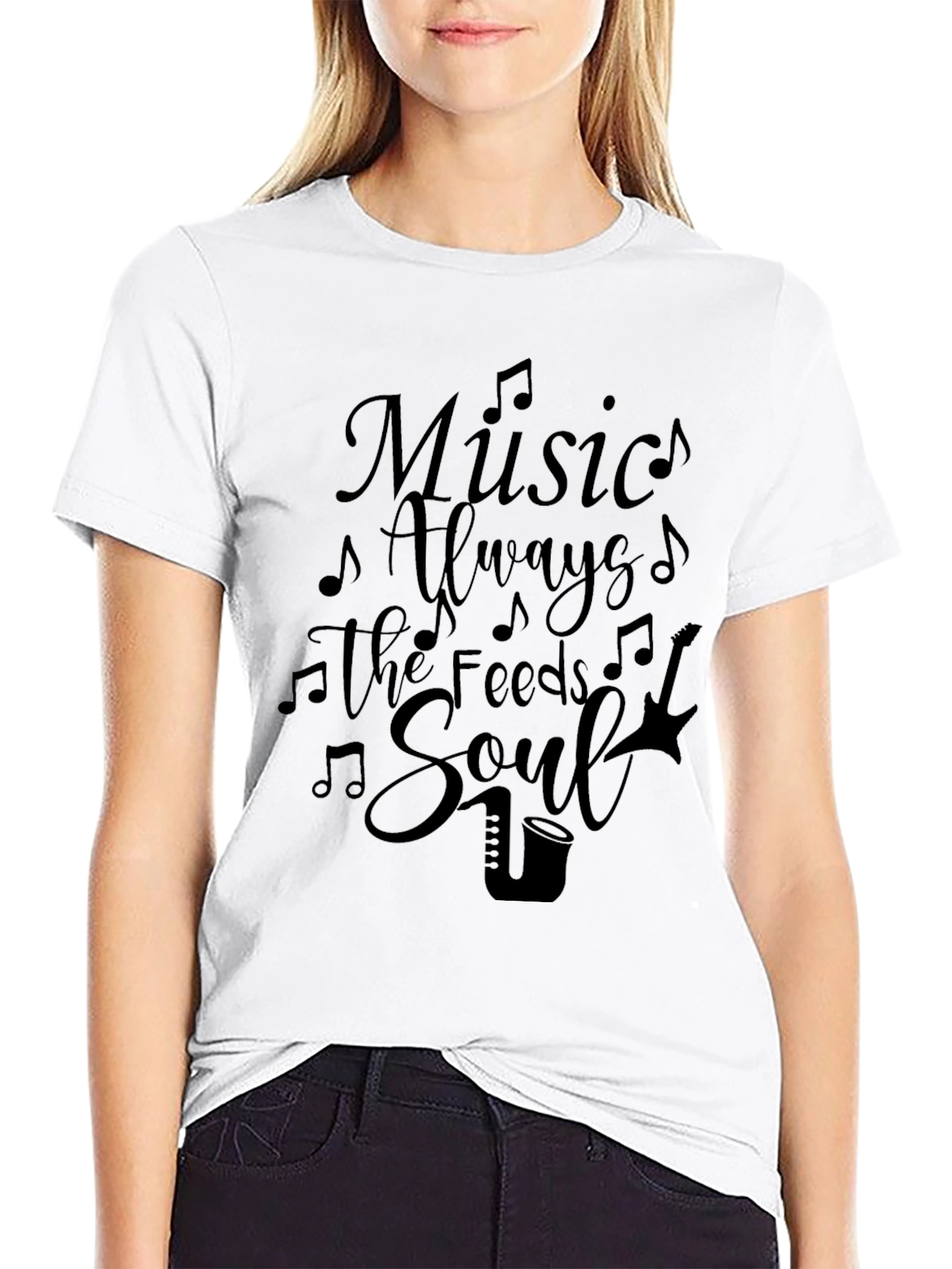 Music Feeds The Soul Black Graphic Tee