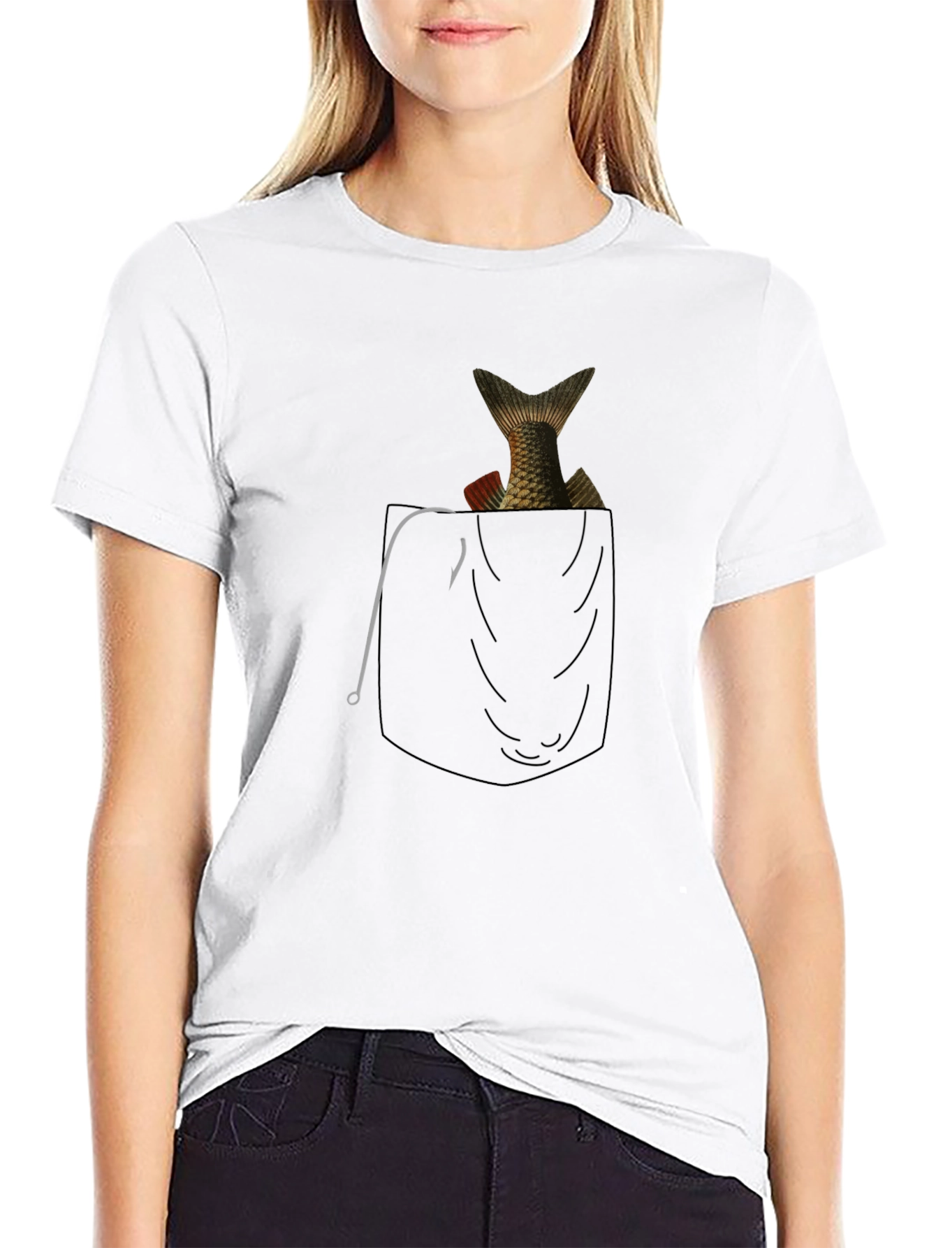 Fish in Pocket Graphic Tee - Mens Black T-Shirt