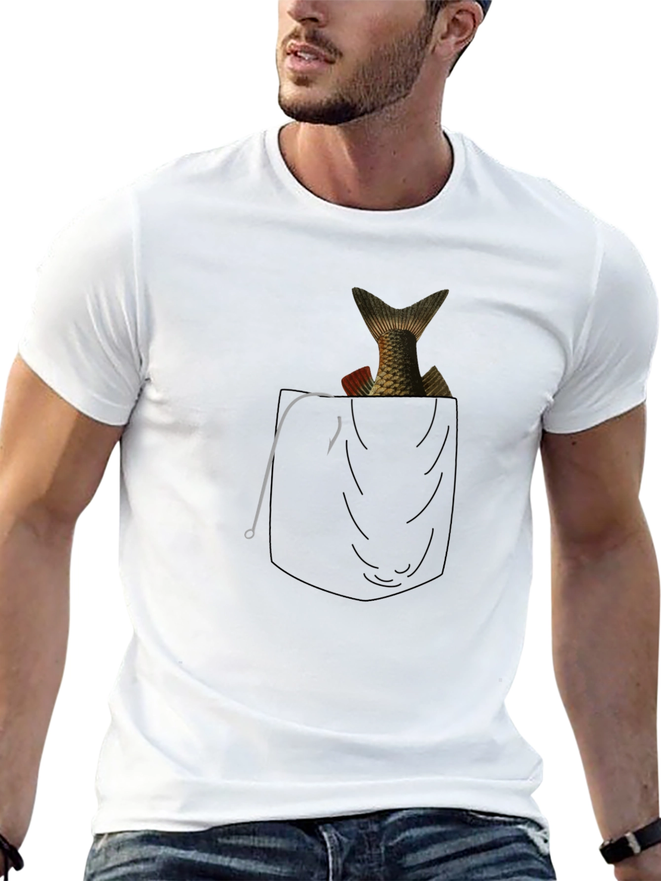 Fish in Pocket Graphic Tee - Mens Black T-Shirt