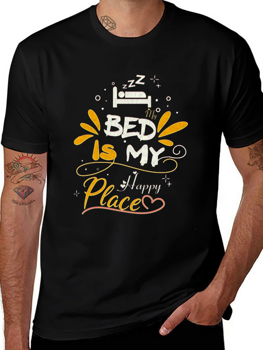 Bed Is My Happy Place Graphic Tee - Black
