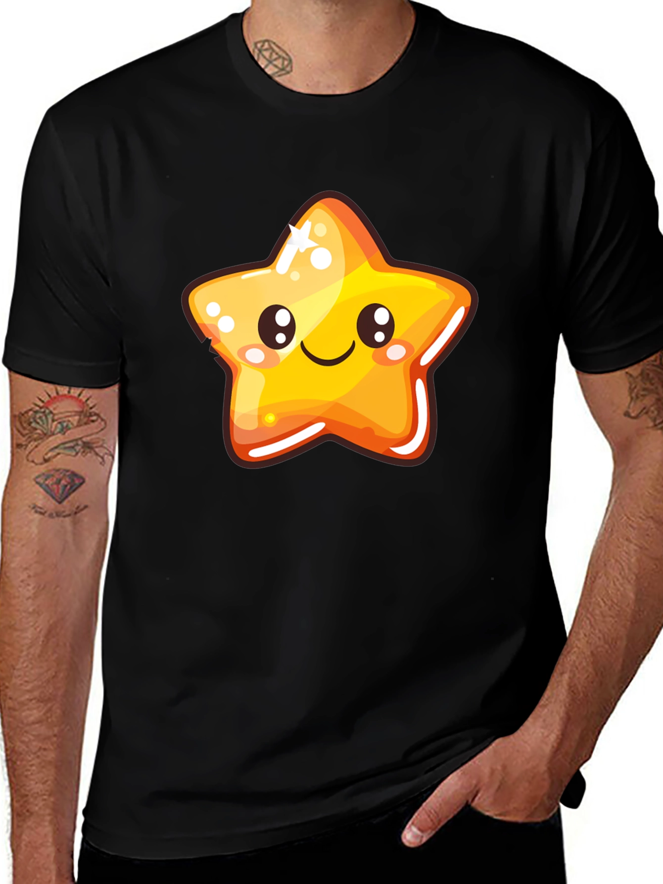 Cute Cartoon Star Black T-Shirt